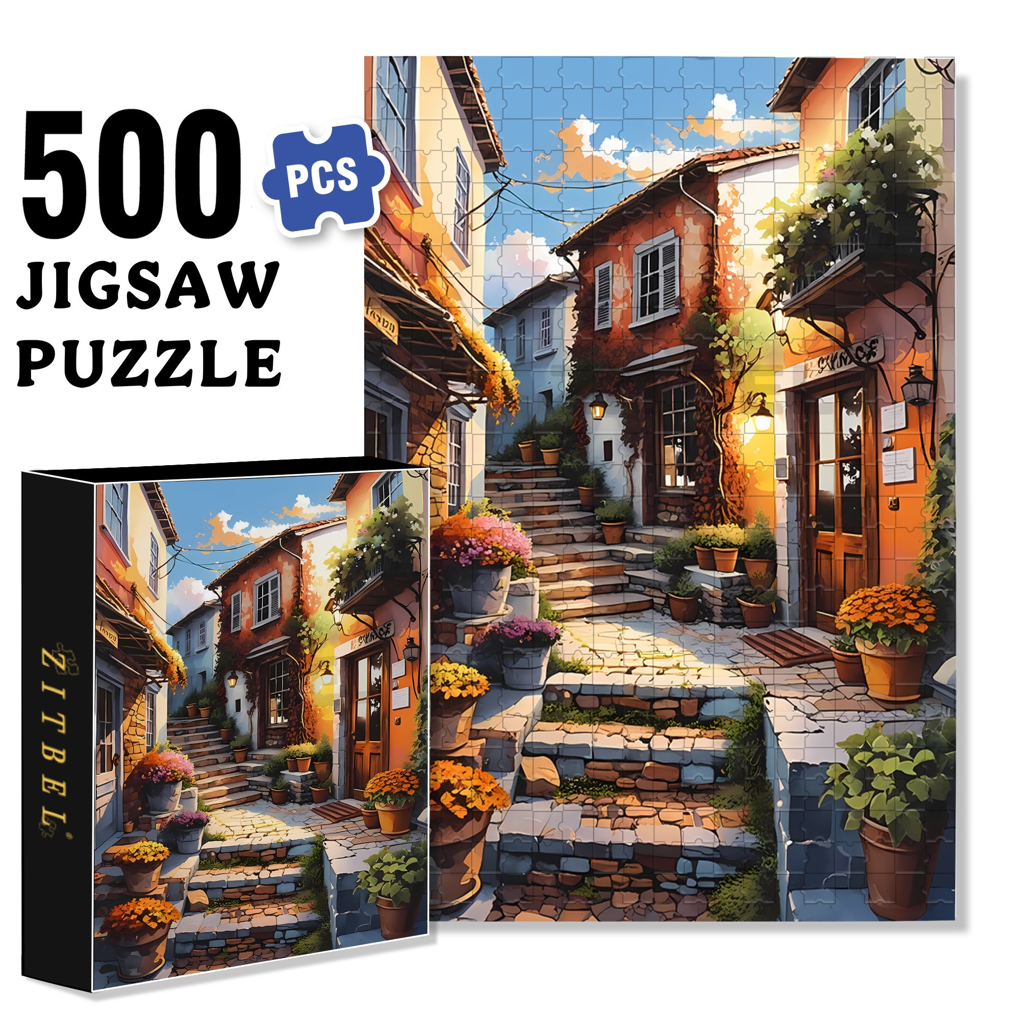 Old City 500pcs/1000pcs Jigsaw Puzzle, Scratch-Resistant, Interactive Family Game & Brain-Boosting DIY Decor, Perfect for Halloween, Christmas & New Year Gifts, Family Puzzle Game