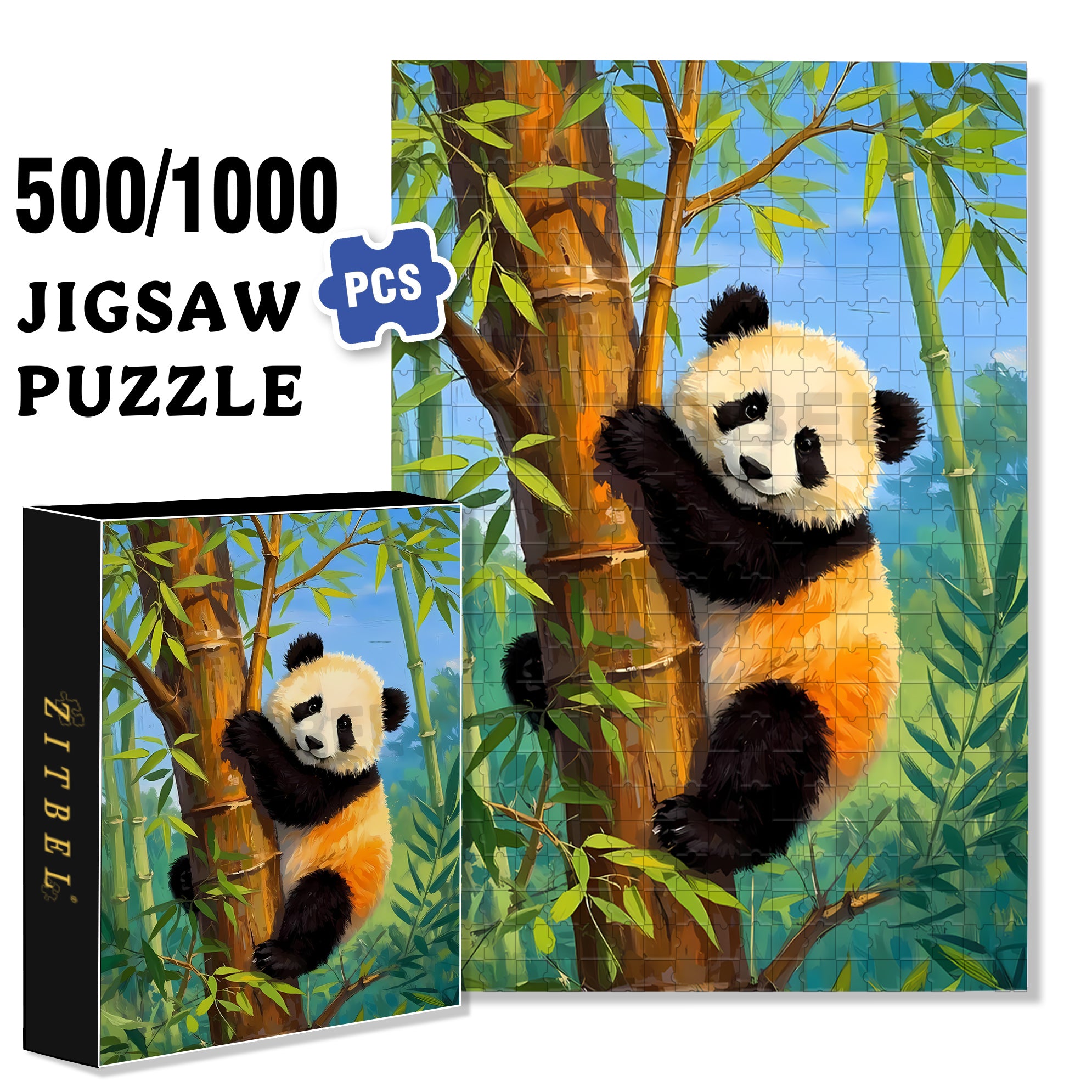 Panda 500pcs/1000pcs Jigsaw Puzzle, Scratch-Resistant, Interactive Family Game & Brain-Boosting DIY Decor, Perfect for Halloween, Christmas & New Year Gifts, Family Puzzle Game