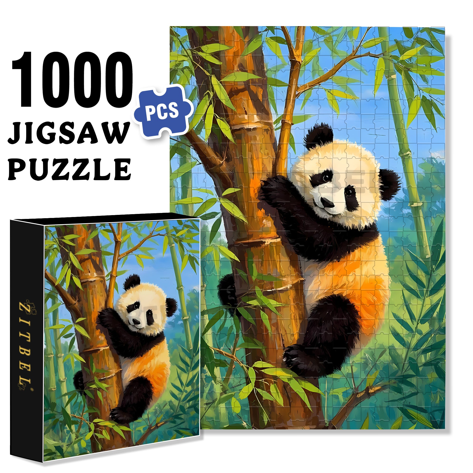 Panda 500pcs/1000pcs Jigsaw Puzzle, Scratch-Resistant, Interactive Family Game & Brain-Boosting DIY Decor, Perfect for Halloween, Christmas & New Year Gifts, Family Puzzle Game