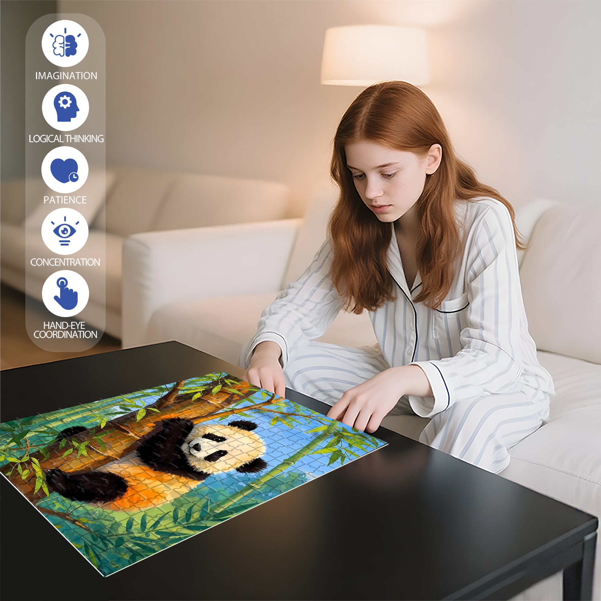 Panda 500pcs/1000pcs Jigsaw Puzzle, Scratch-Resistant, Interactive Family Game & Brain-Boosting DIY Decor, Perfect for Halloween, Christmas & New Year Gifts, Family Puzzle Game