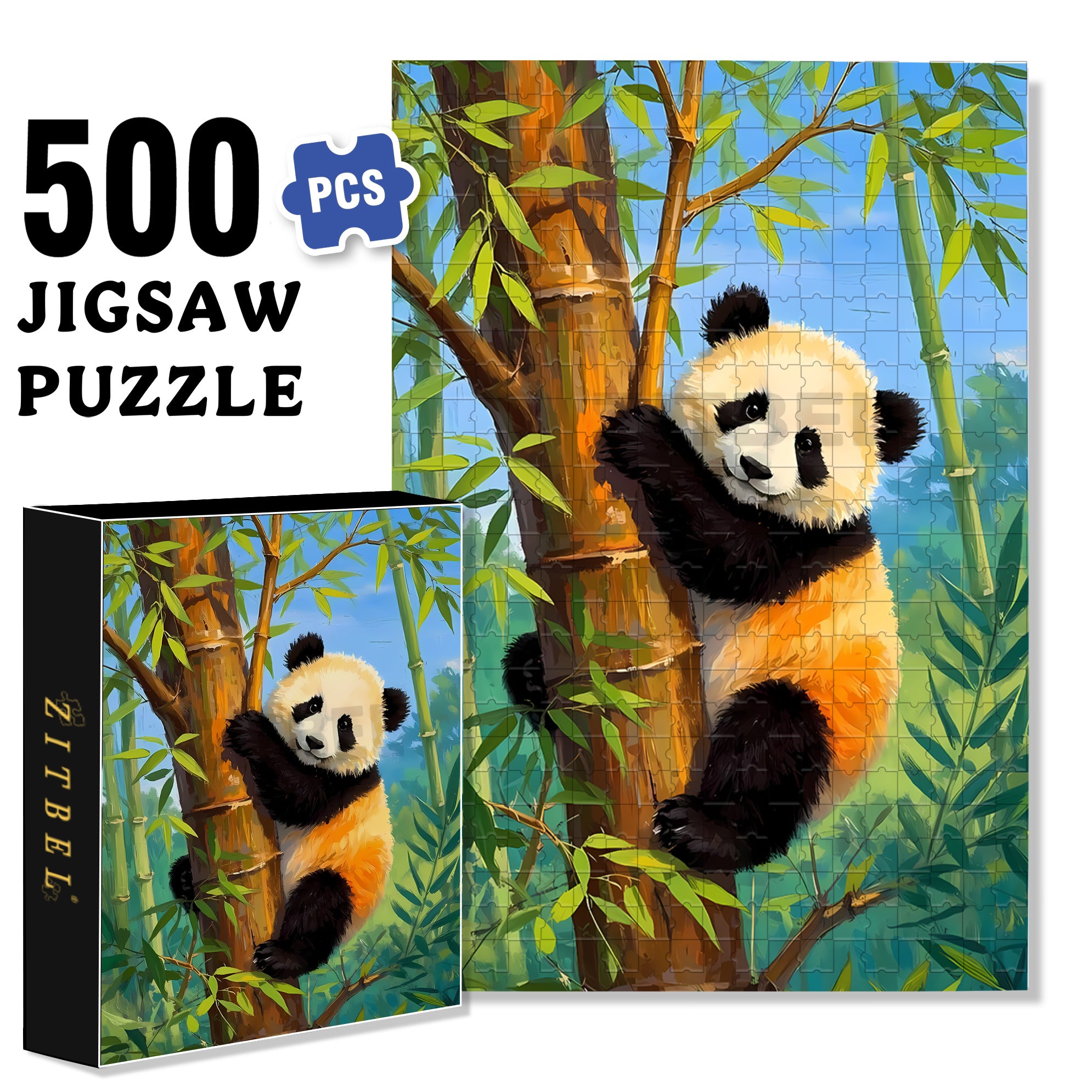 Panda 500pcs/1000pcs Jigsaw Puzzle, Scratch-Resistant, Interactive Family Game & Brain-Boosting DIY Decor, Perfect for Halloween, Christmas & New Year Gifts, Family Puzzle Game