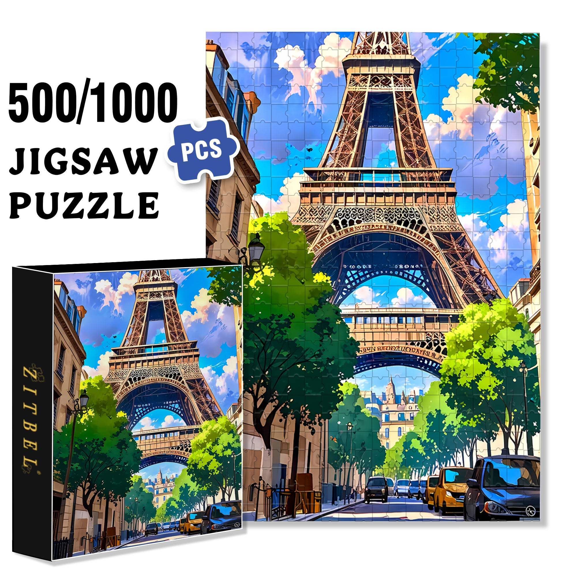 Paris Streets 500pcs/1000pcs Jigsaw Puzzle, Scratch-Resistant, Interactive Family Game & Brain-Boosting DIY Decor, Perfect for Halloween, Christmas & New Year Gifts, Family Puzzle Game
