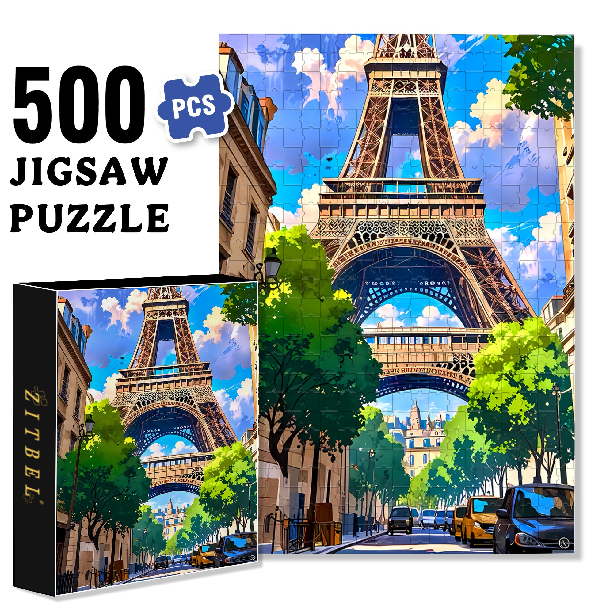 Paris Streets 500pcs/1000pcs Jigsaw Puzzle, Scratch-Resistant, Interactive Family Game & Brain-Boosting DIY Decor, Perfect for Halloween, Christmas & New Year Gifts, Family Puzzle Game