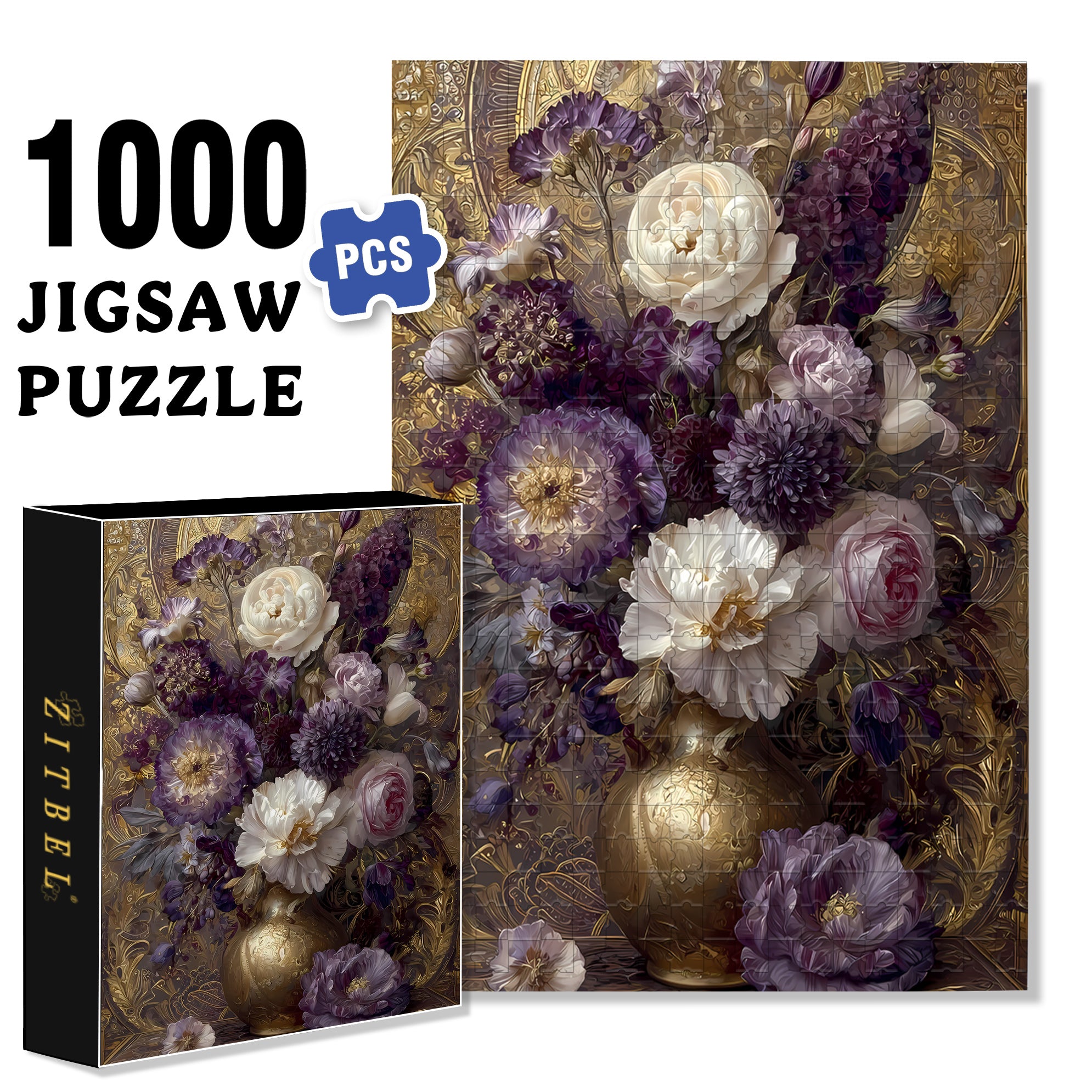 Purple Bouquet 500pcs/1000pcs Jigsaw Puzzle, Scratch-Resistant, Interactive Family Game & Brain-Boosting DIY Decor, Perfect for Halloween, Christmas & New Year Gifts, Family Puzzle Game