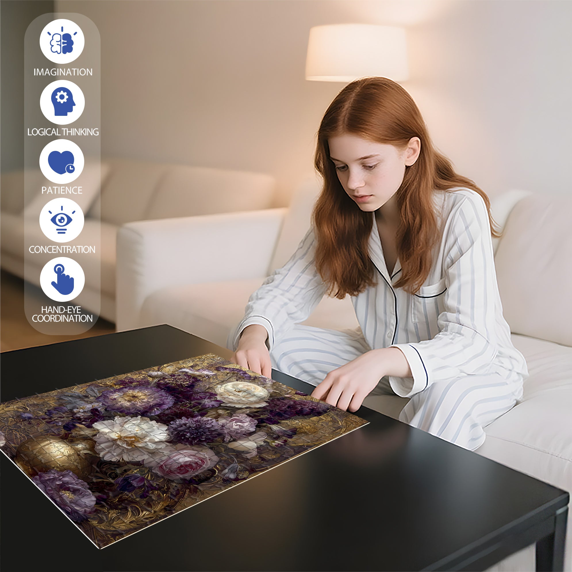 Purple Bouquet 500pcs/1000pcs Jigsaw Puzzle, Scratch-Resistant, Interactive Family Game & Brain-Boosting DIY Decor, Perfect for Halloween, Christmas & New Year Gifts, Family Puzzle Game
