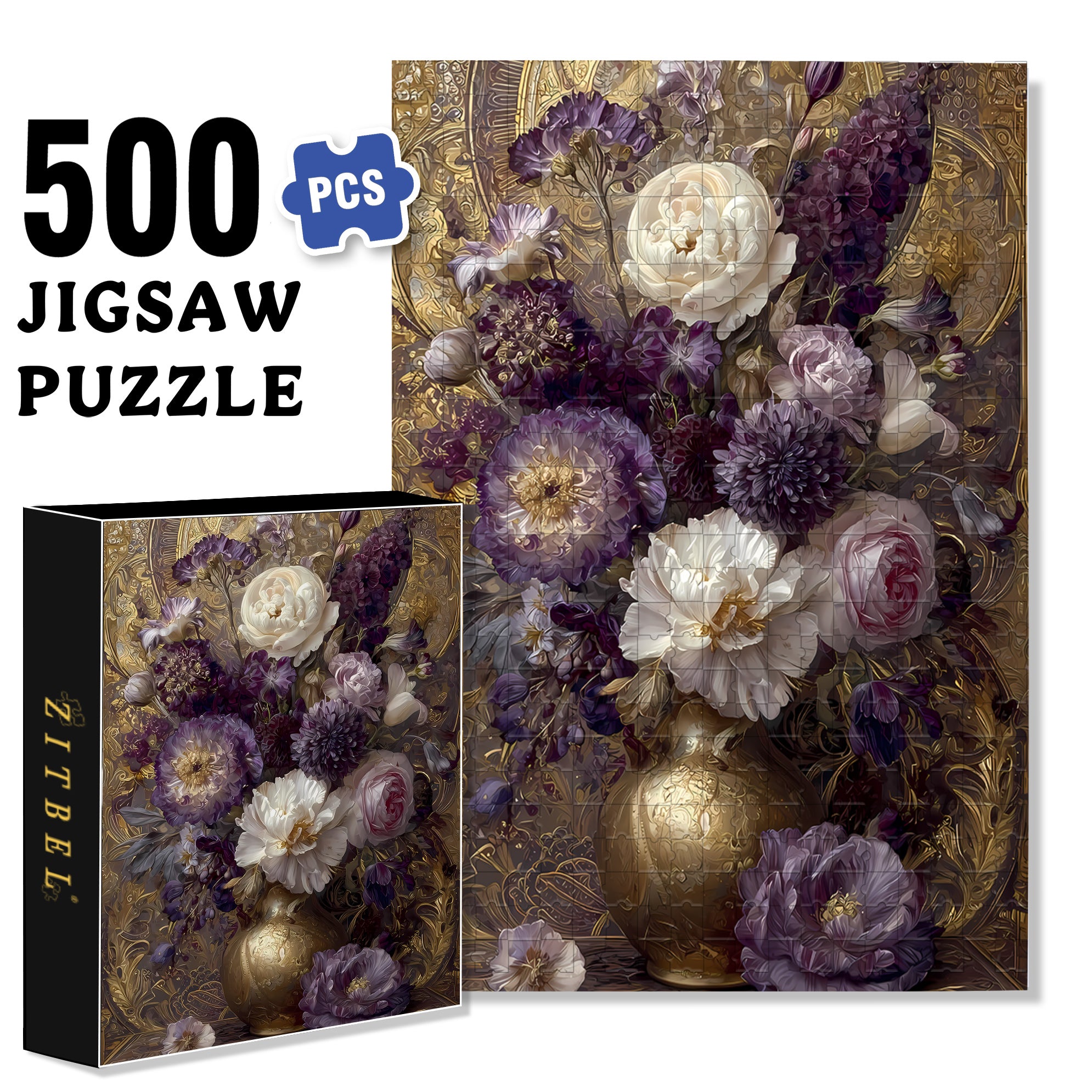 Purple Bouquet 500pcs/1000pcs Jigsaw Puzzle, Scratch-Resistant, Interactive Family Game & Brain-Boosting DIY Decor, Perfect for Halloween, Christmas & New Year Gifts, Family Puzzle Game