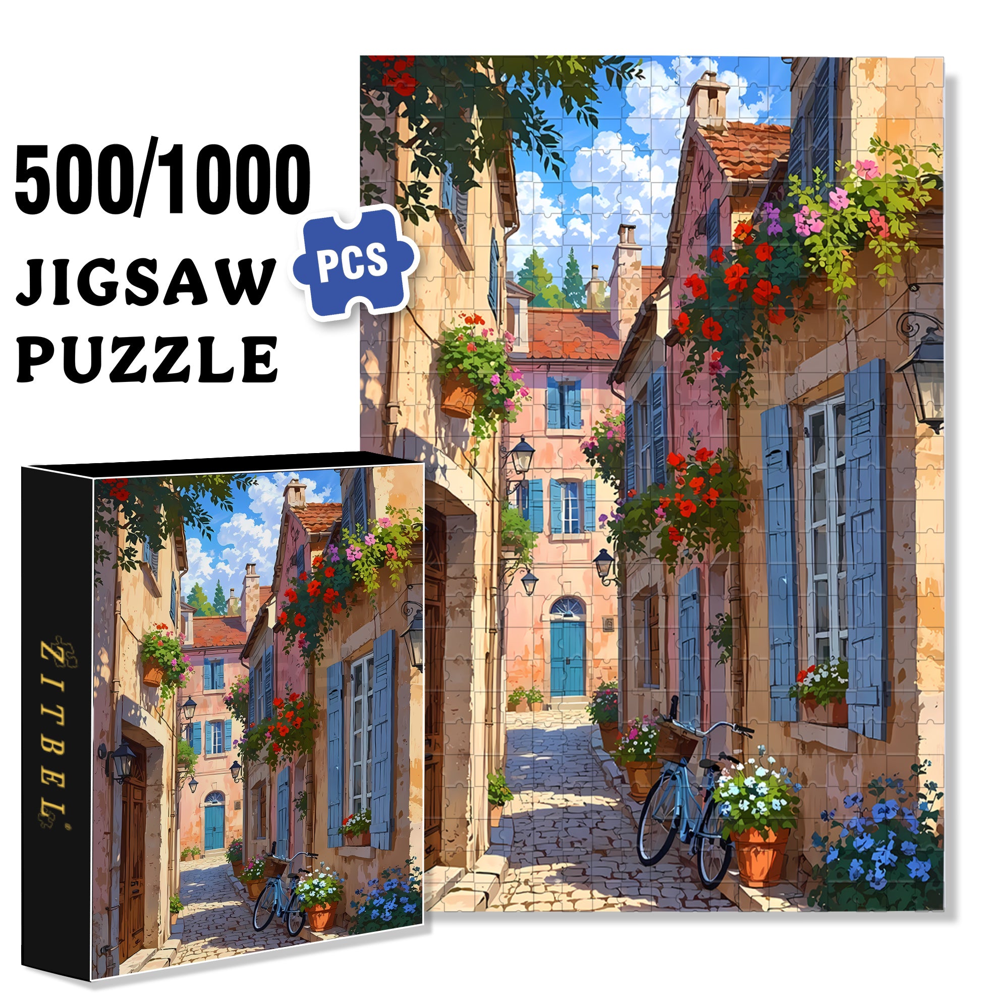 Quiet Town 500pcs/1000pcs Jigsaw Puzzle, Scratch-Resistant, Interactive Family Game & Brain-Boosting DIY Decor, Perfect for Halloween, Christmas & New Year Gifts, Family Puzzle Game