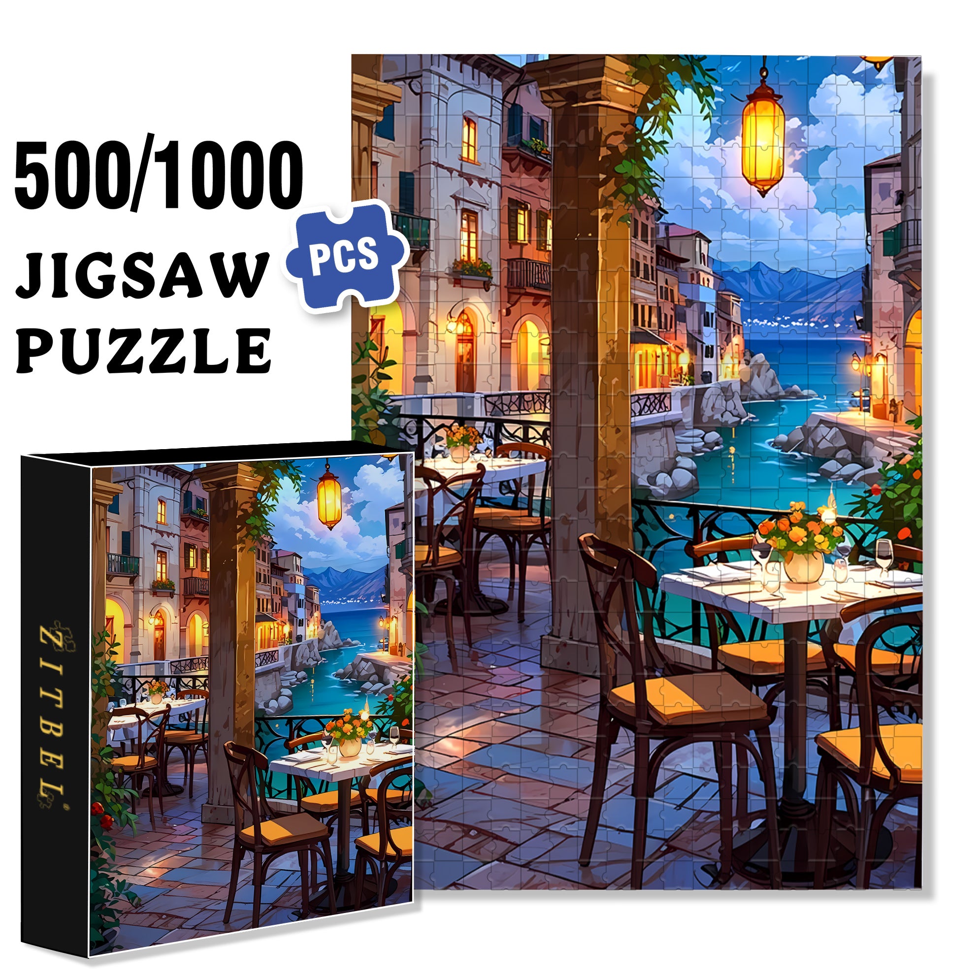 Romantic Restaurants 500pcs/1000pcs Jigsaw Puzzle, Scratch-Resistant, Interactive Family Game & Brain-Boosting DIY Decor, Perfect for Halloween, Christmas & New Year Gifts, Family Puzzle Game