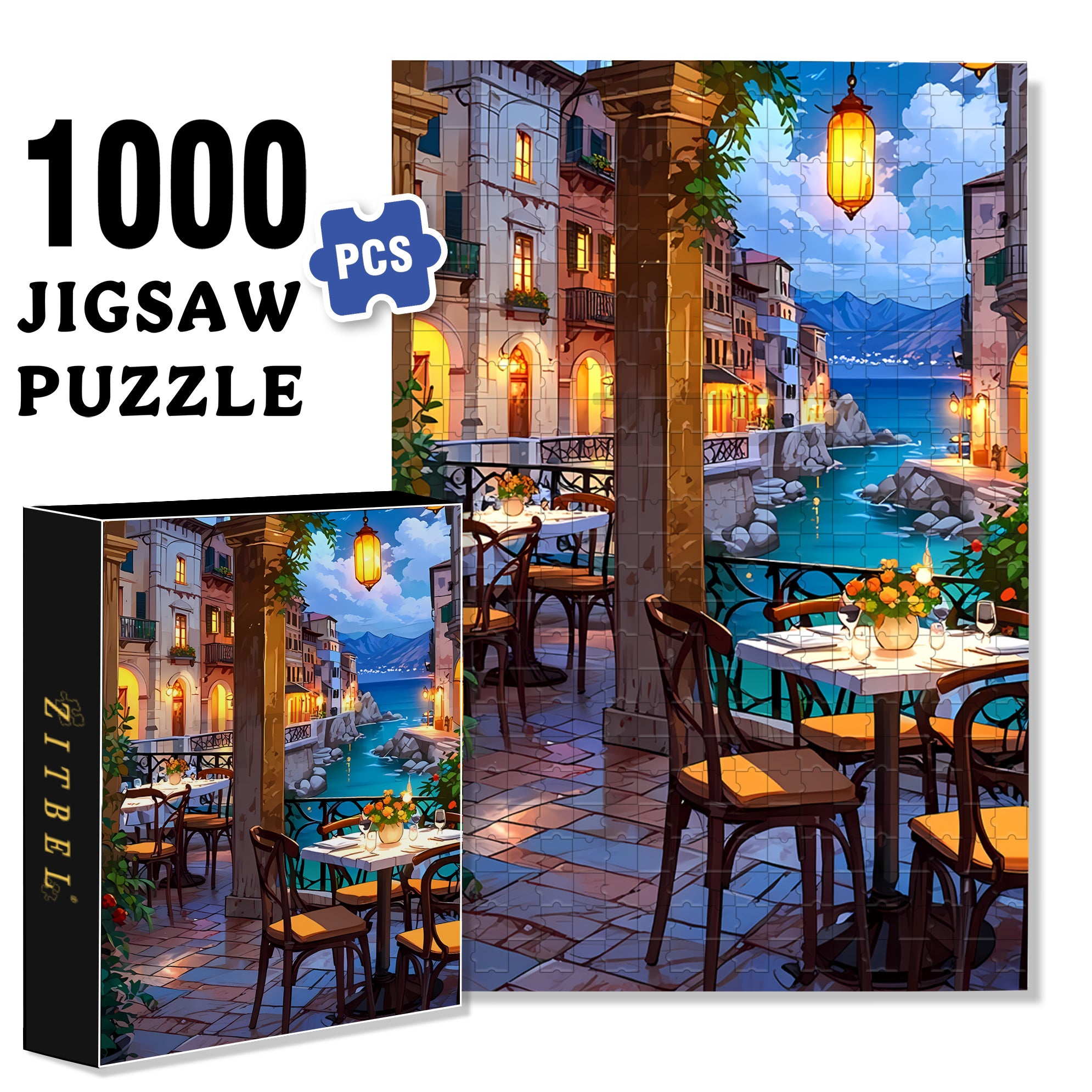 Romantic Restaurants 500pcs/1000pcs Jigsaw Puzzle, Scratch-Resistant, Interactive Family Game & Brain-Boosting DIY Decor, Perfect for Halloween, Christmas & New Year Gifts, Family Puzzle Game