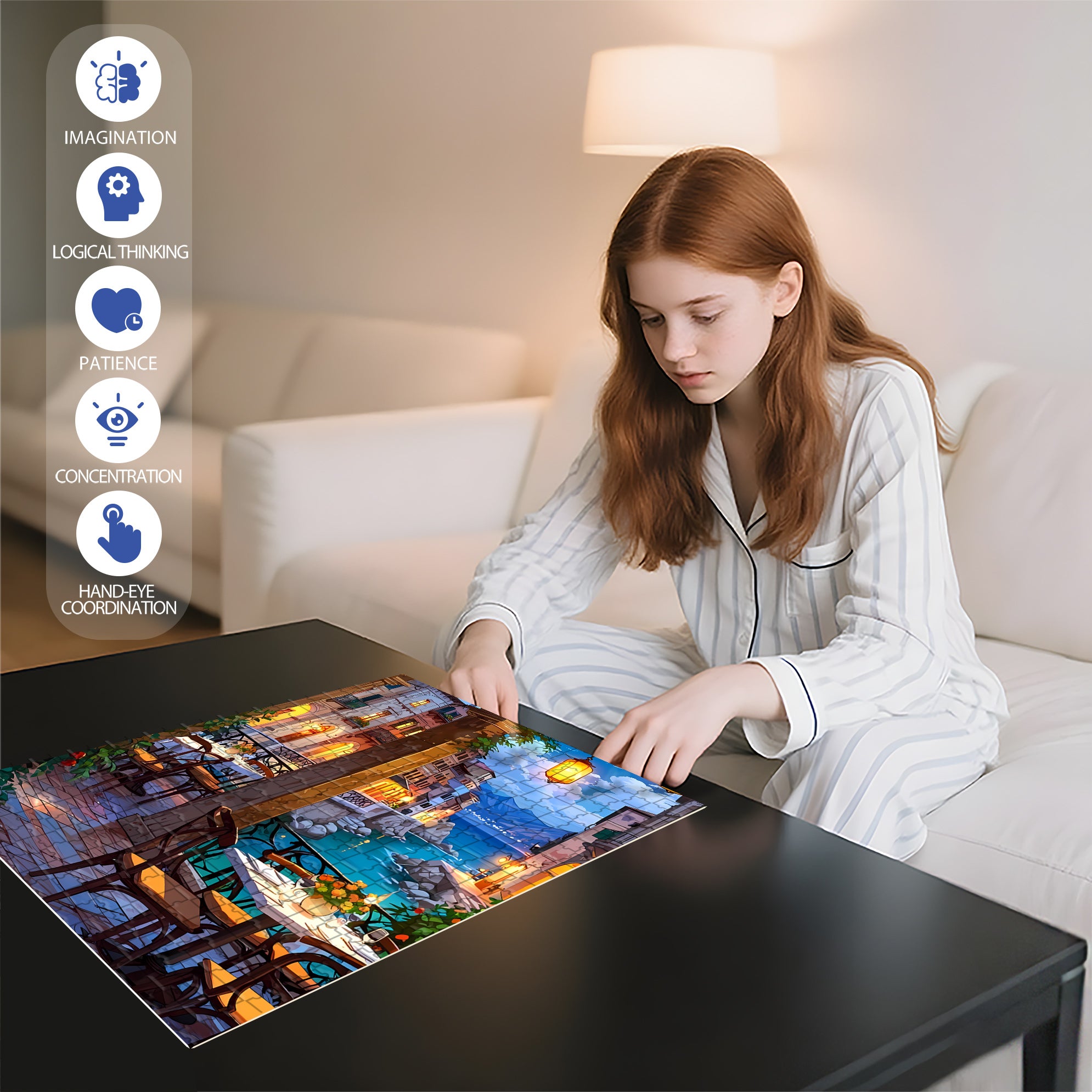 Romantic Restaurants 500pcs/1000pcs Jigsaw Puzzle, Scratch-Resistant, Interactive Family Game & Brain-Boosting DIY Decor, Perfect for Halloween, Christmas & New Year Gifts, Family Puzzle Game