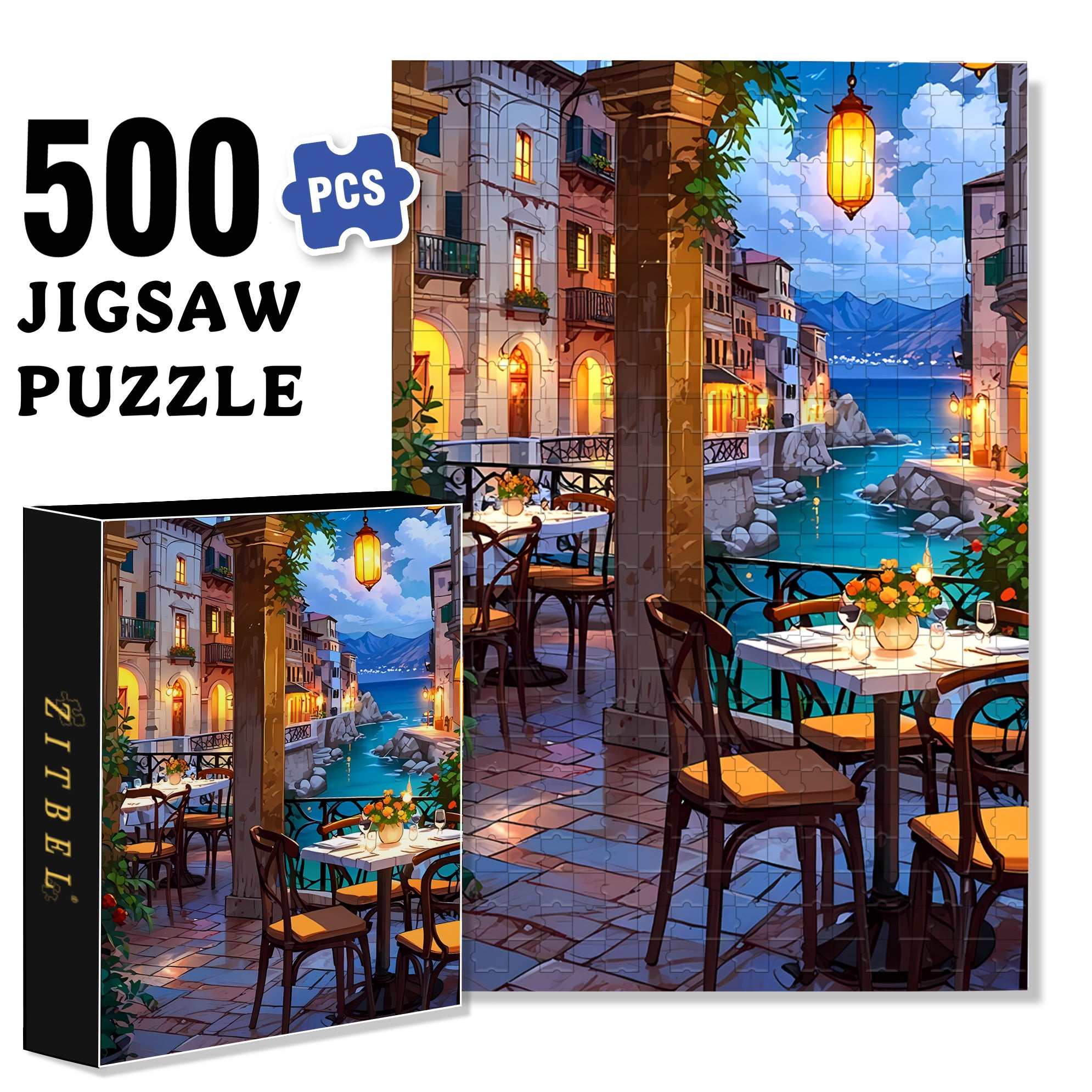 Romantic Restaurants 500pcs/1000pcs Jigsaw Puzzle, Scratch-Resistant, Interactive Family Game & Brain-Boosting DIY Decor, Perfect for Halloween, Christmas & New Year Gifts, Family Puzzle Game