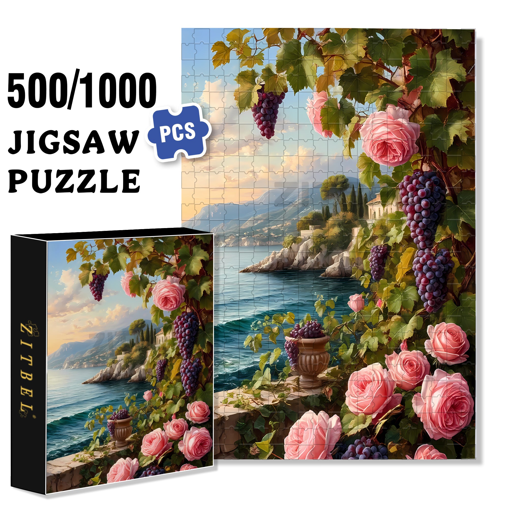 Roses and Grapes 500pcs/1000pcs Jigsaw Puzzle, Scratch-Resistant, Interactive Family Game & Brain-Boosting DIY Decor, Perfect for Halloween, Christmas & New Year Gifts, Family Puzzle Game