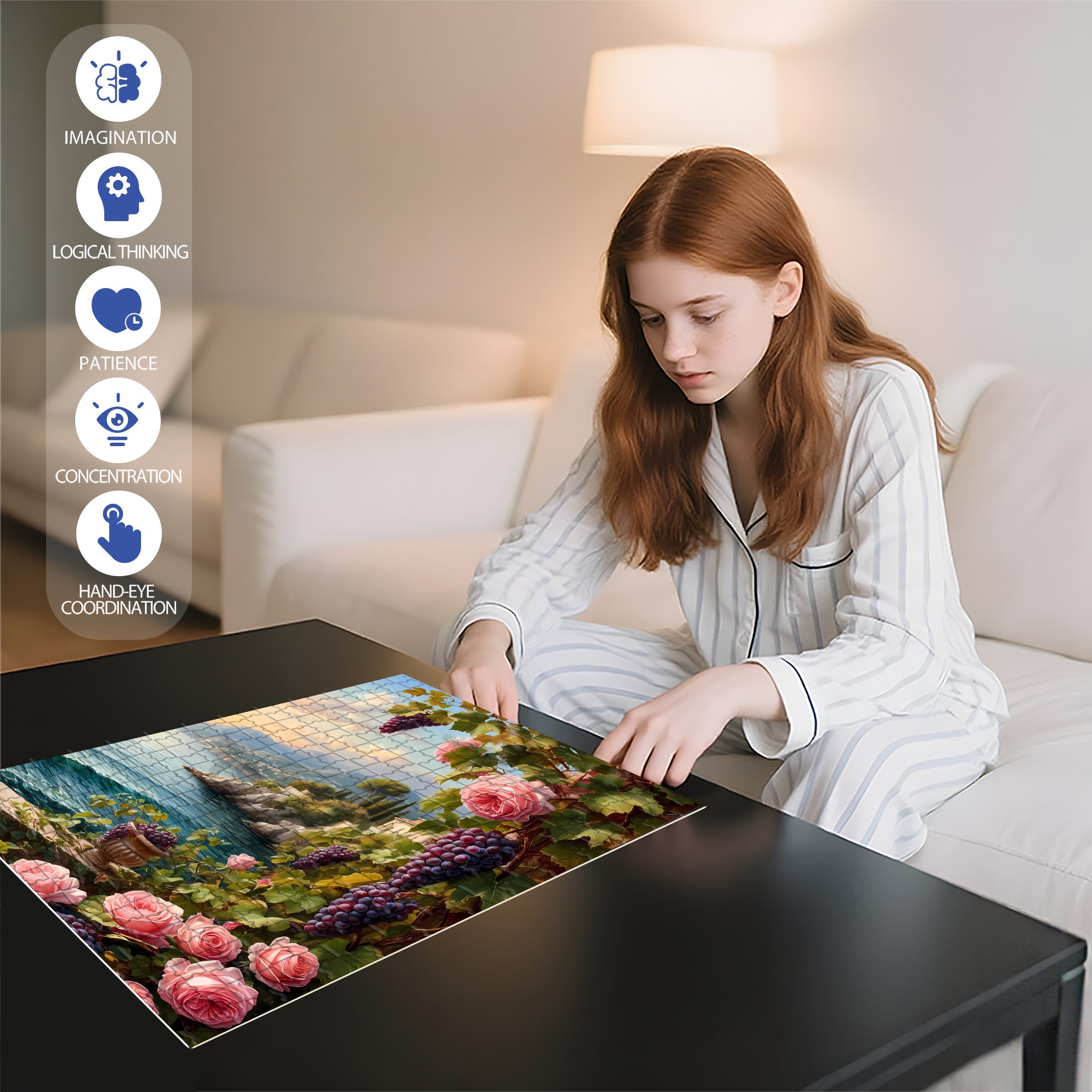 Roses and Grapes 500pcs/1000pcs Jigsaw Puzzle, Scratch-Resistant, Interactive Family Game & Brain-Boosting DIY Decor, Perfect for Halloween, Christmas & New Year Gifts, Family Puzzle Game