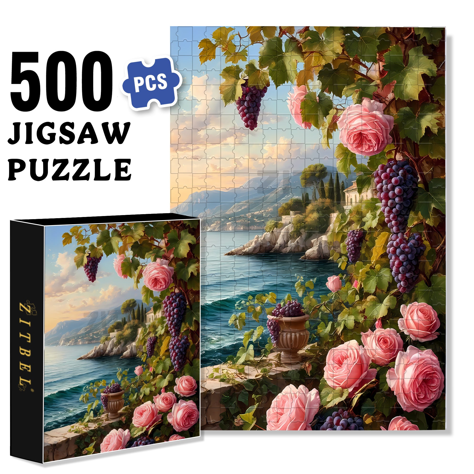 Roses and Grapes 500pcs/1000pcs Jigsaw Puzzle, Scratch-Resistant, Interactive Family Game & Brain-Boosting DIY Decor, Perfect for Halloween, Christmas & New Year Gifts, Family Puzzle Game