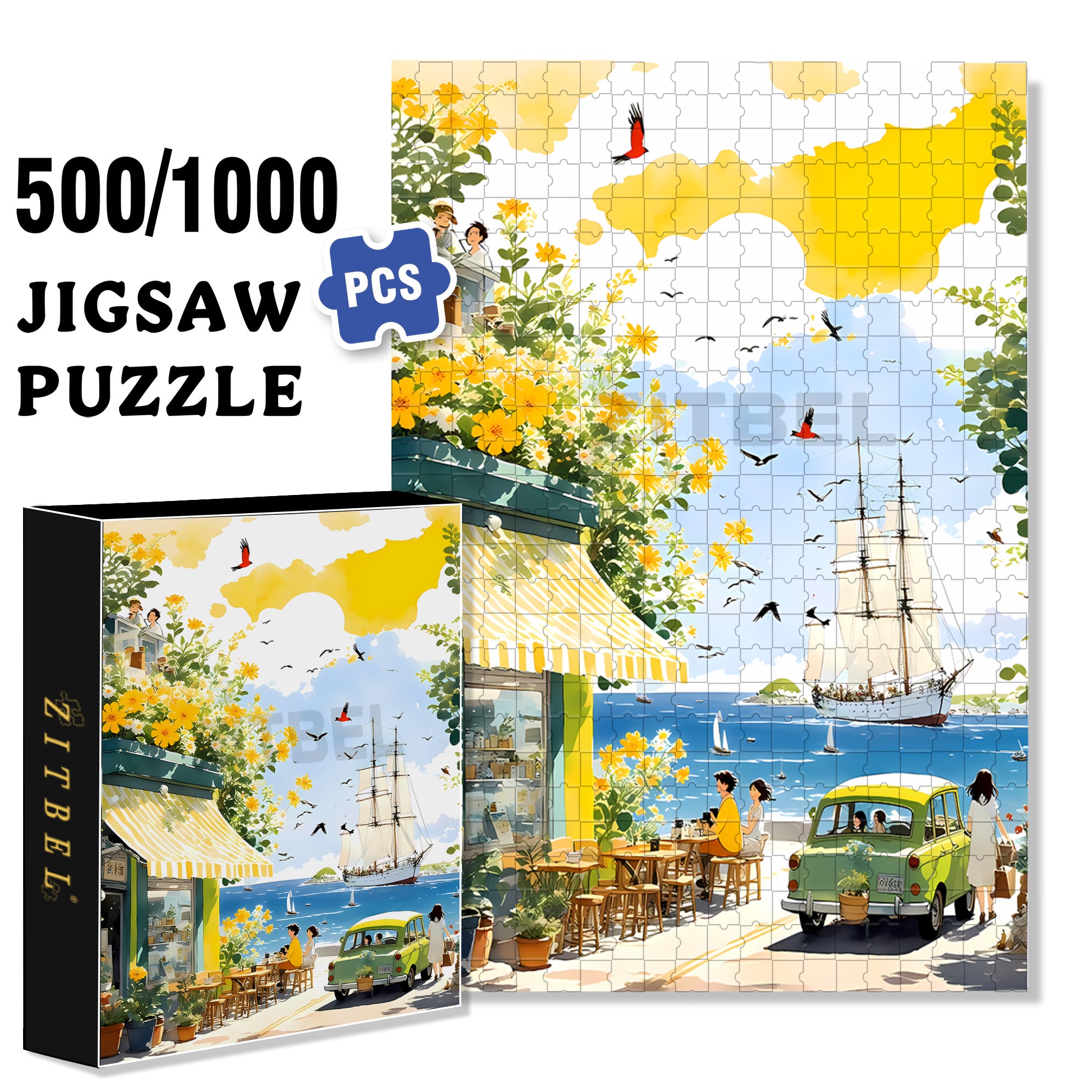 Set Sail 500pcs/1000pcs Jigsaw Puzzle, Scratch-Resistant, Interactive Family Game & Brain-Boosting DIY Decor, Perfect for Halloween, Christmas & New Year Gifts, Family Puzzle Game