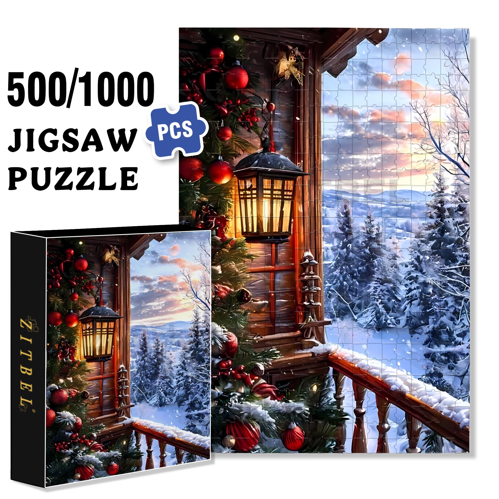 Snow Scene 500pcs/1000pcs Jigsaw Puzzle, Scratch-Resistant, Interactive Family Game & Brain-Boosting DIY Decor, Perfect for Halloween, Christmas & New Year Gifts, Family Puzzle Game