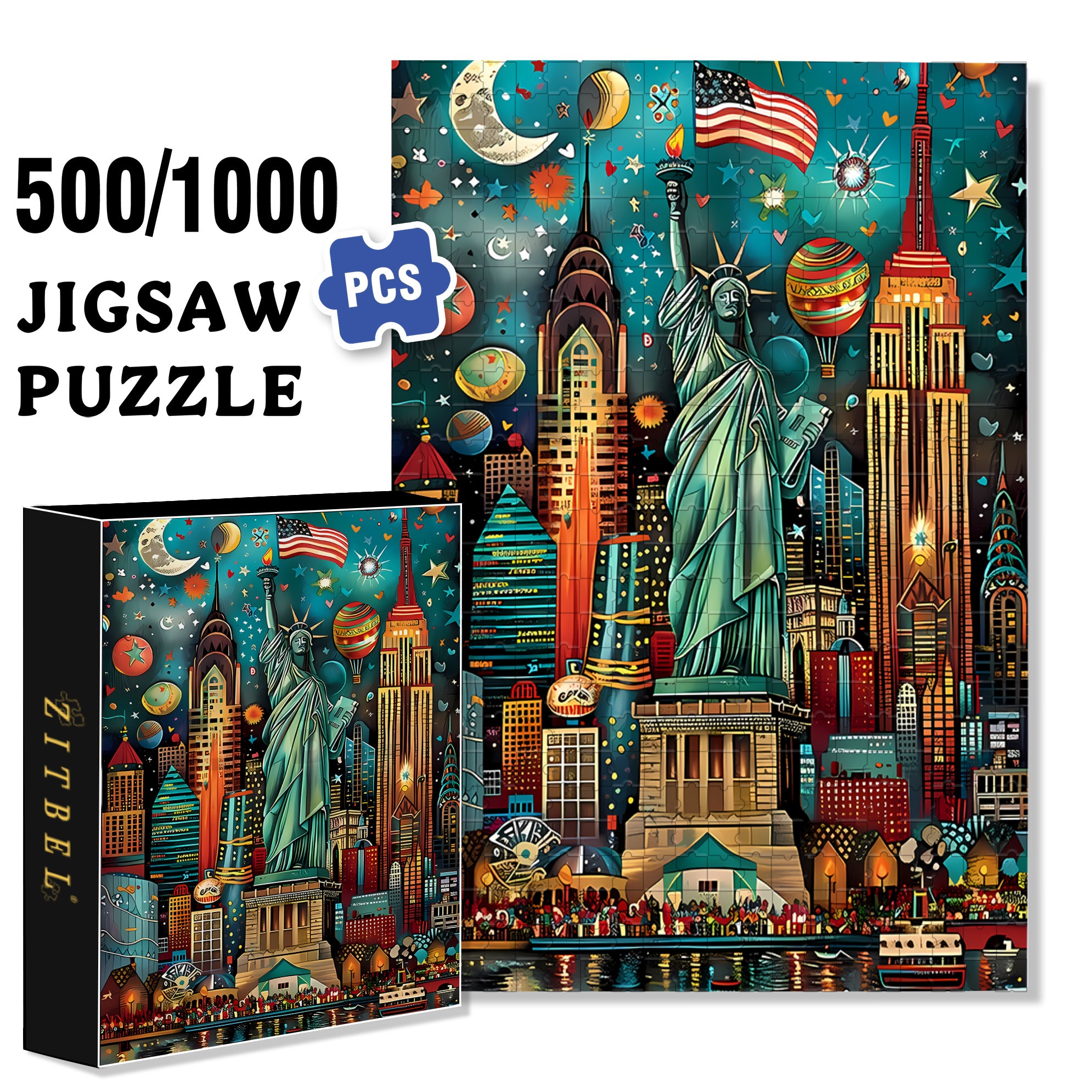 Statue of Liberty 500pcs/1000pcs Jigsaw Puzzle, Scratch-Resistant, Interactive Family Game & Brain-Boosting DIY Decor, Perfect for Halloween, Christmas & New Year Gifts, Family Puzzle Game