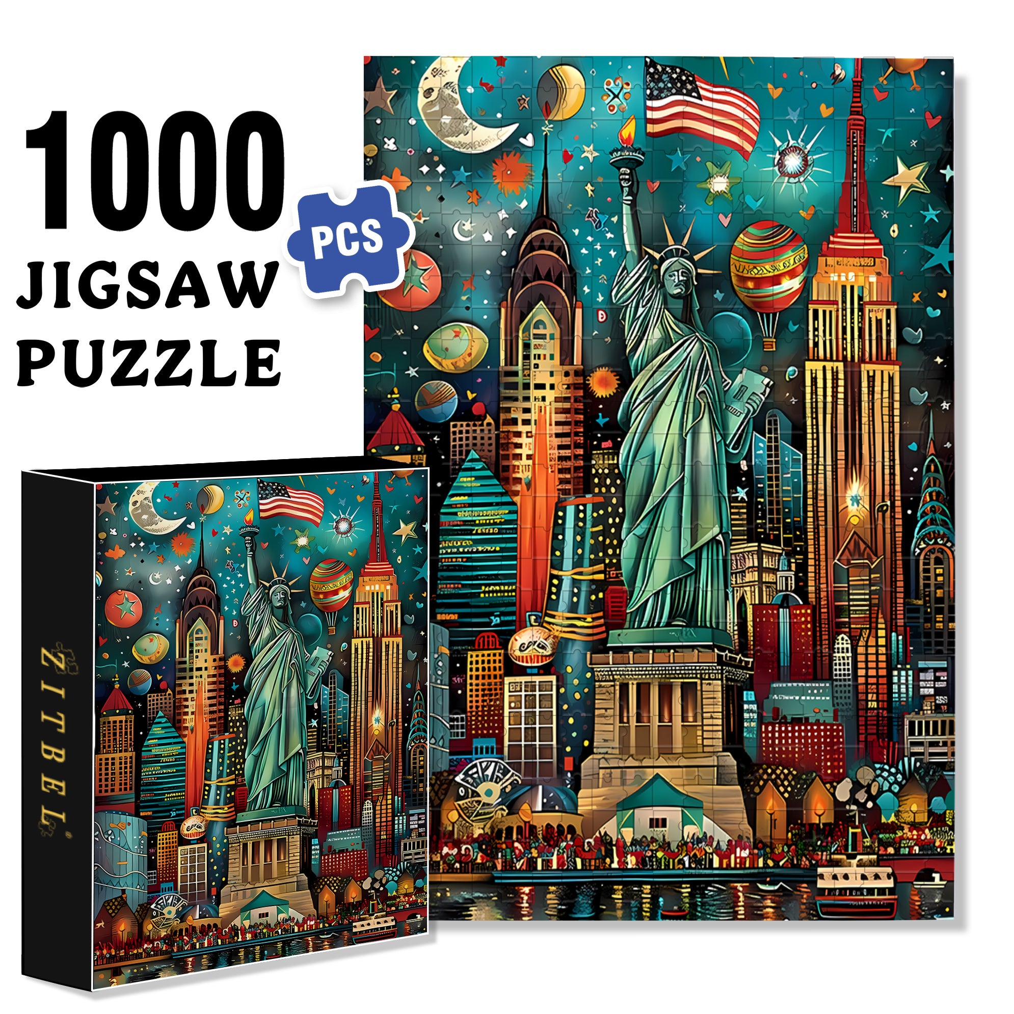 Statue of Liberty 500pcs/1000pcs Jigsaw Puzzle, Scratch-Resistant, Interactive Family Game & Brain-Boosting DIY Decor, Perfect for Halloween, Christmas & New Year Gifts, Family Puzzle Game