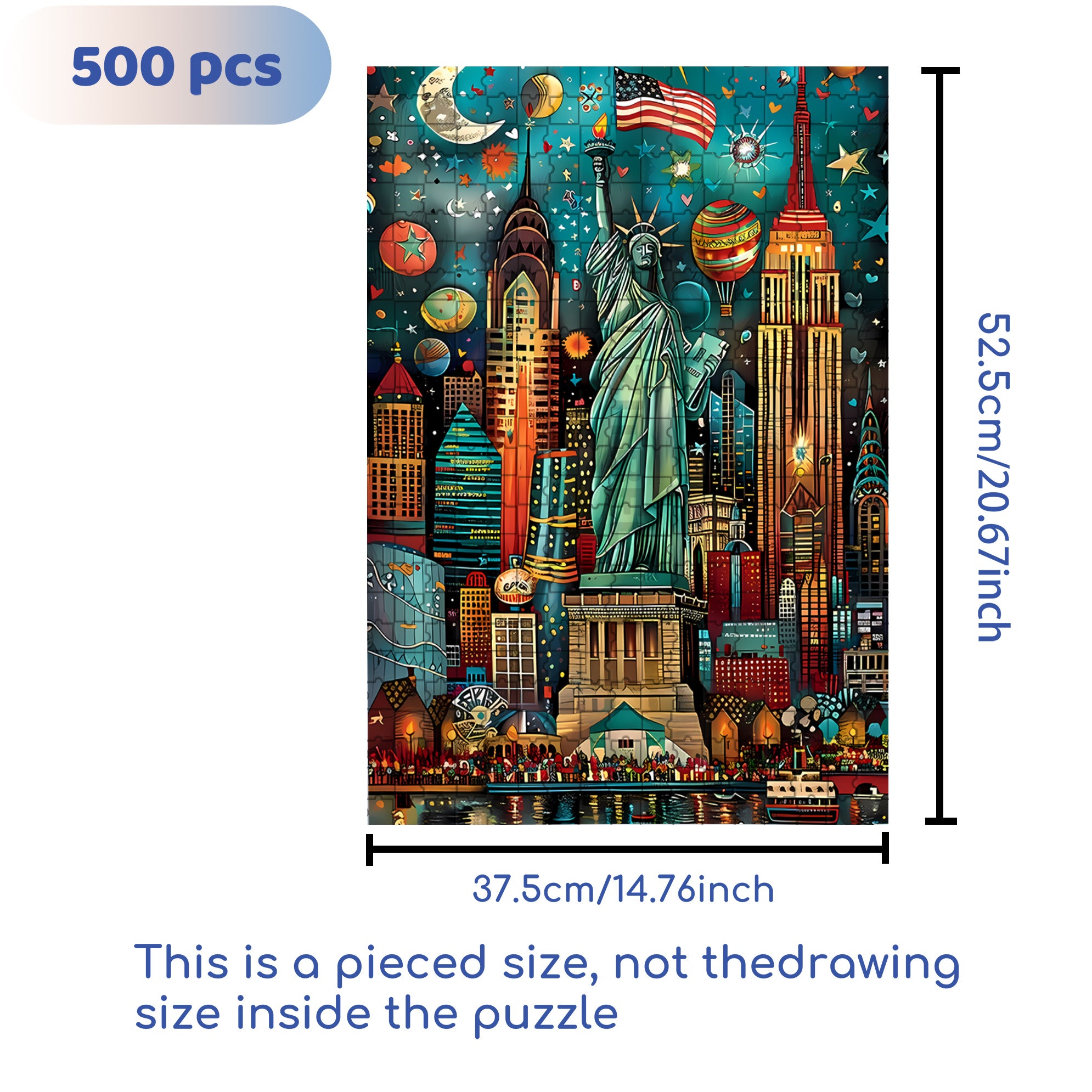 Statue of Liberty 500pcs/1000pcs Jigsaw Puzzle, Scratch-Resistant, Interactive Family Game & Brain-Boosting DIY Decor, Perfect for Halloween, Christmas & New Year Gifts, Family Puzzle Game