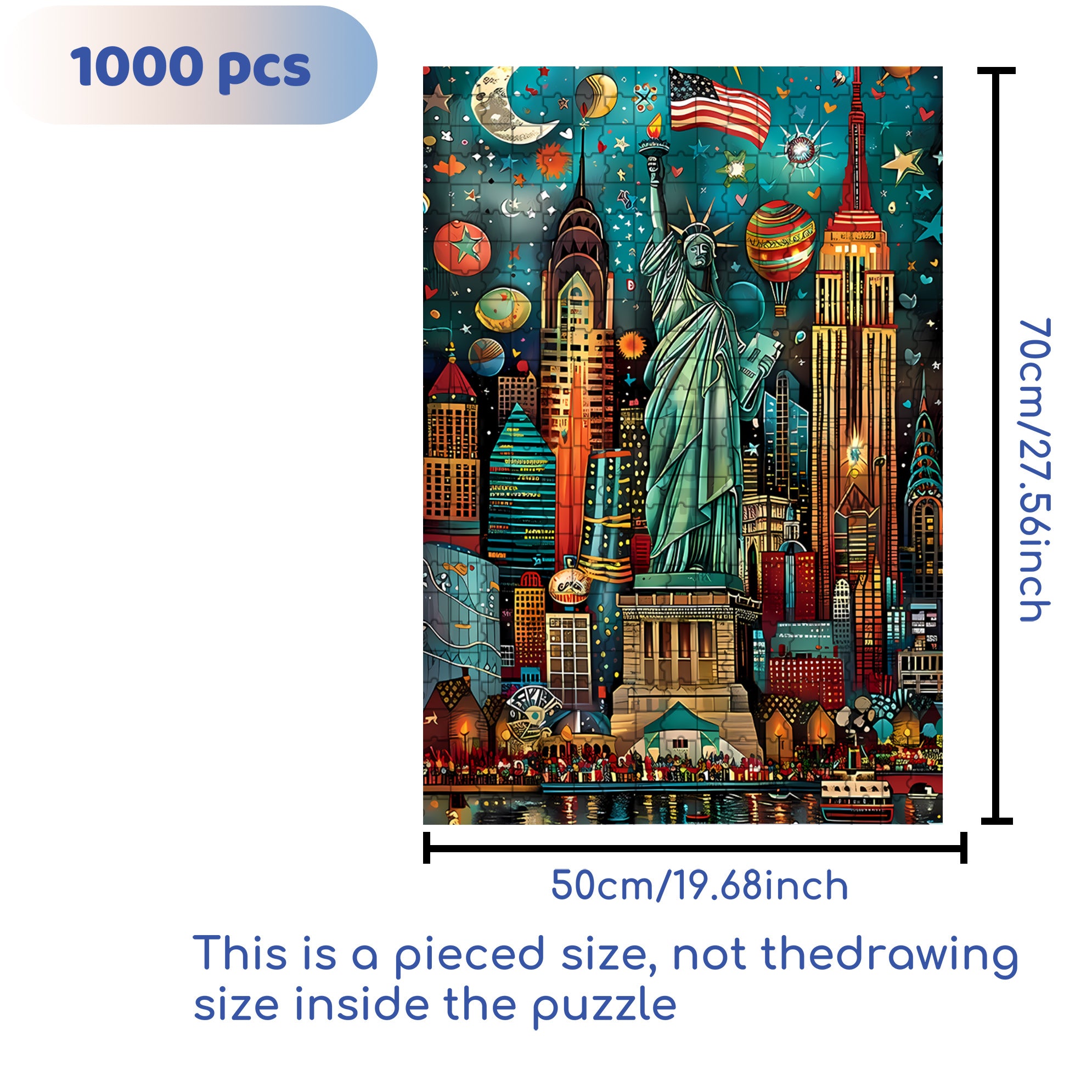 Statue of Liberty 500pcs/1000pcs Jigsaw Puzzle, Scratch-Resistant, Interactive Family Game & Brain-Boosting DIY Decor, Perfect for Halloween, Christmas & New Year Gifts, Family Puzzle Game