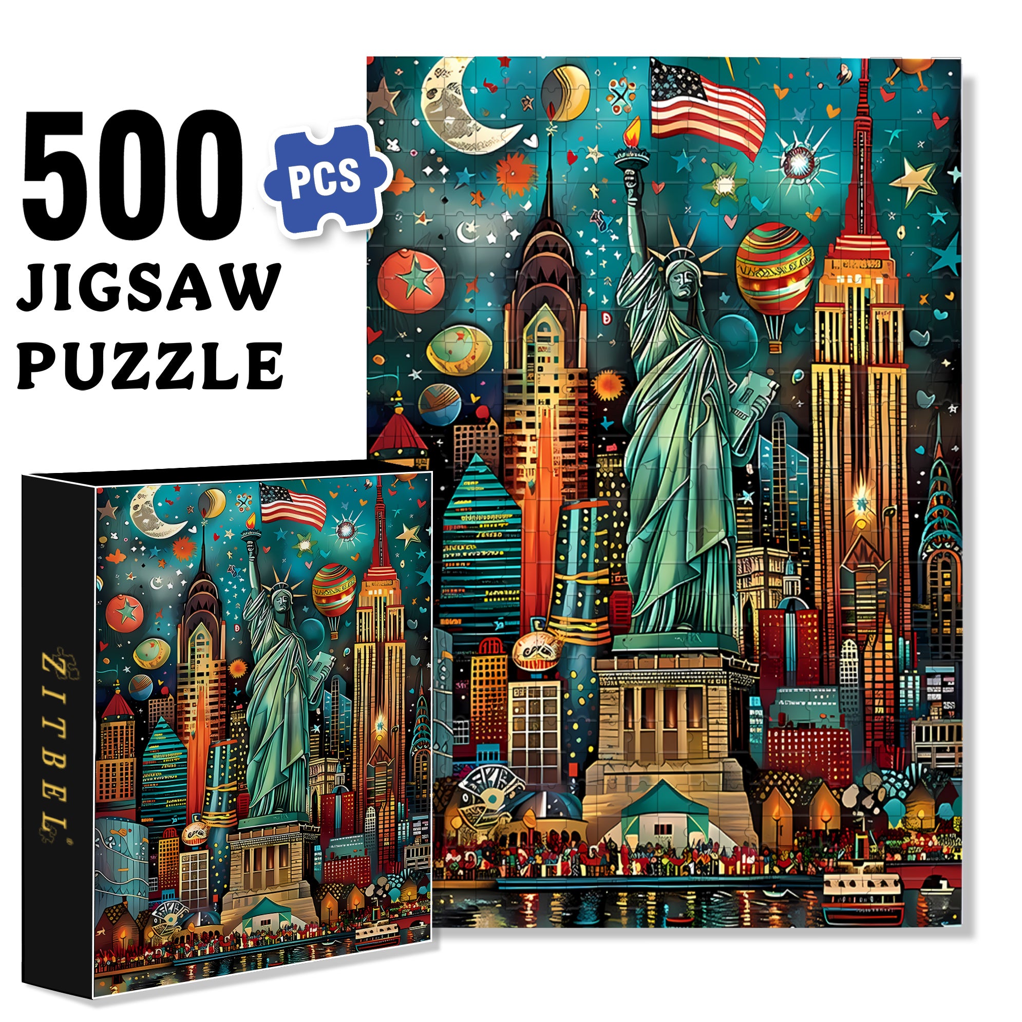 Statue of Liberty 500pcs/1000pcs Jigsaw Puzzle, Scratch-Resistant, Interactive Family Game & Brain-Boosting DIY Decor, Perfect for Halloween, Christmas & New Year Gifts, Family Puzzle Game