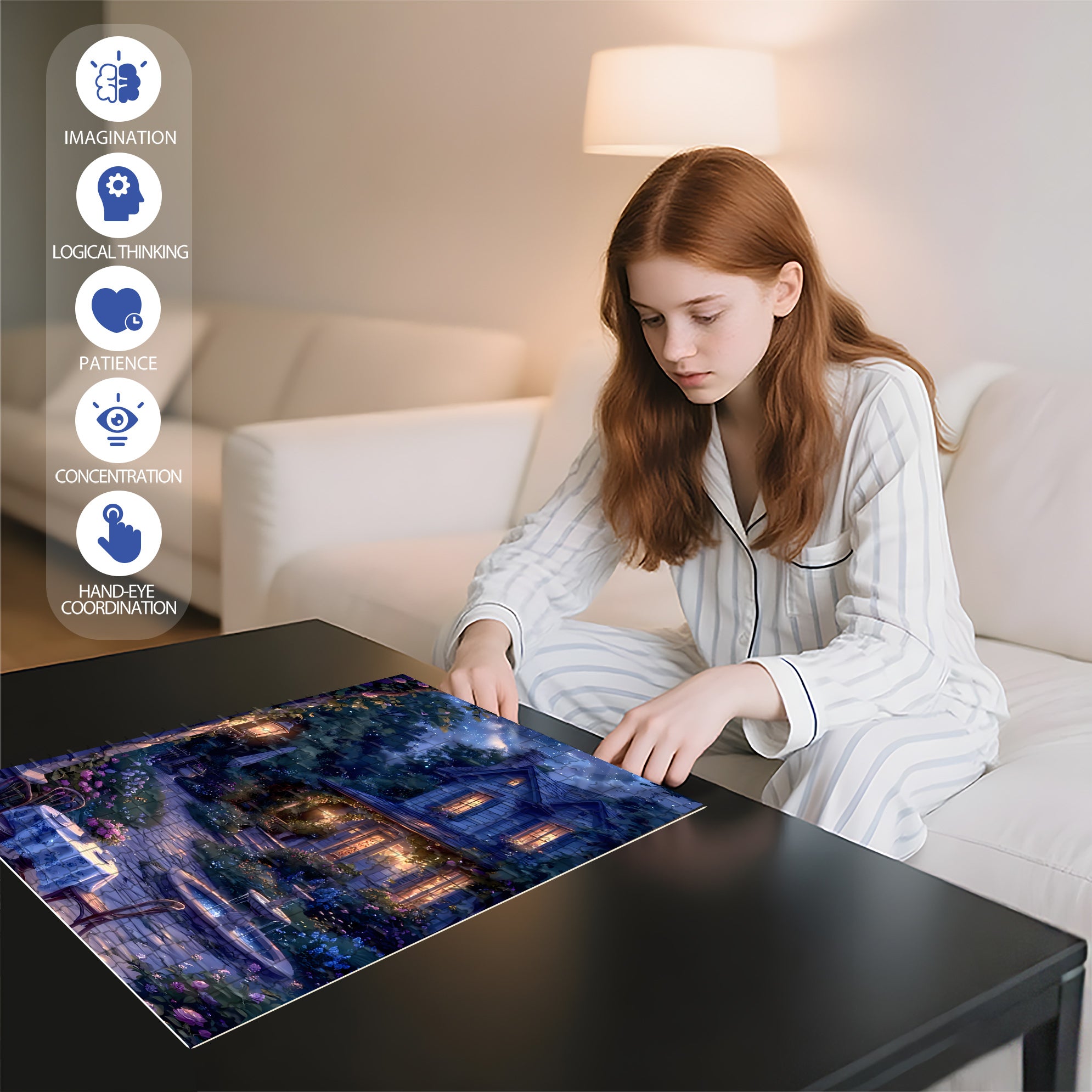 Summer Night 500pcs/1000pcs Jigsaw Puzzle, Scratch-Resistant, Interactive Family Game & Brain-Boosting DIY Decor, Perfect for Halloween, Christmas & New Year Gifts, Family Puzzle Game