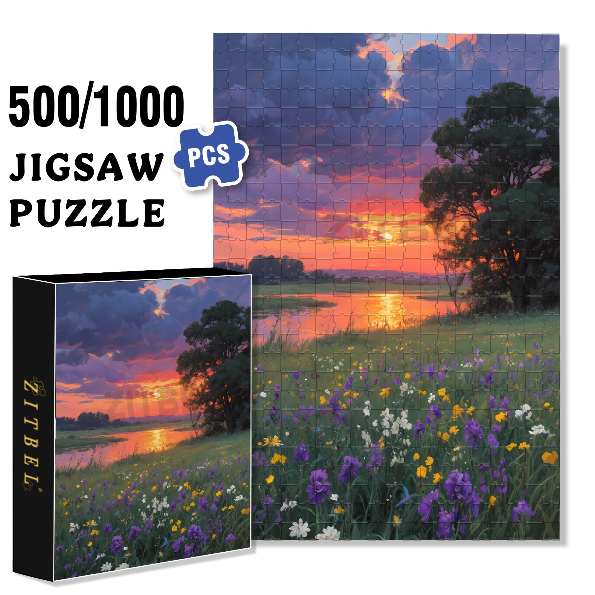 Summer Sunset 500pcs/1000pcs Jigsaw Puzzle, Scratch-Resistant, Interactive Family Game & Brain-Boosting DIY Decor, Perfect for Halloween, Christmas & New Year Gifts, Family Puzzle Game