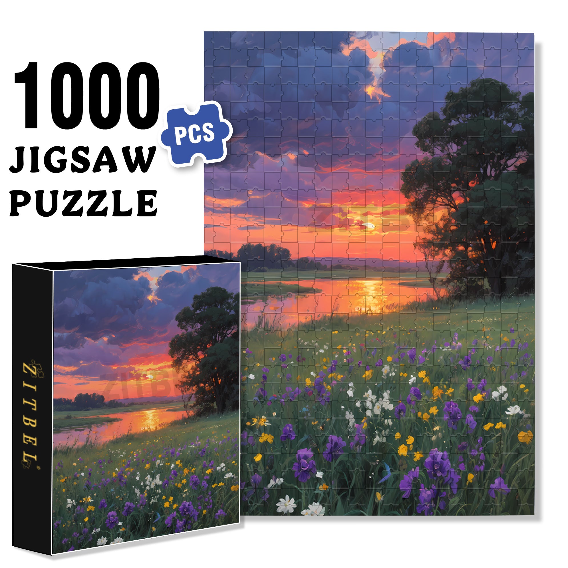 Summer Sunset 500pcs/1000pcs Jigsaw Puzzle, Scratch-Resistant, Interactive Family Game & Brain-Boosting DIY Decor, Perfect for Halloween, Christmas & New Year Gifts, Family Puzzle Game