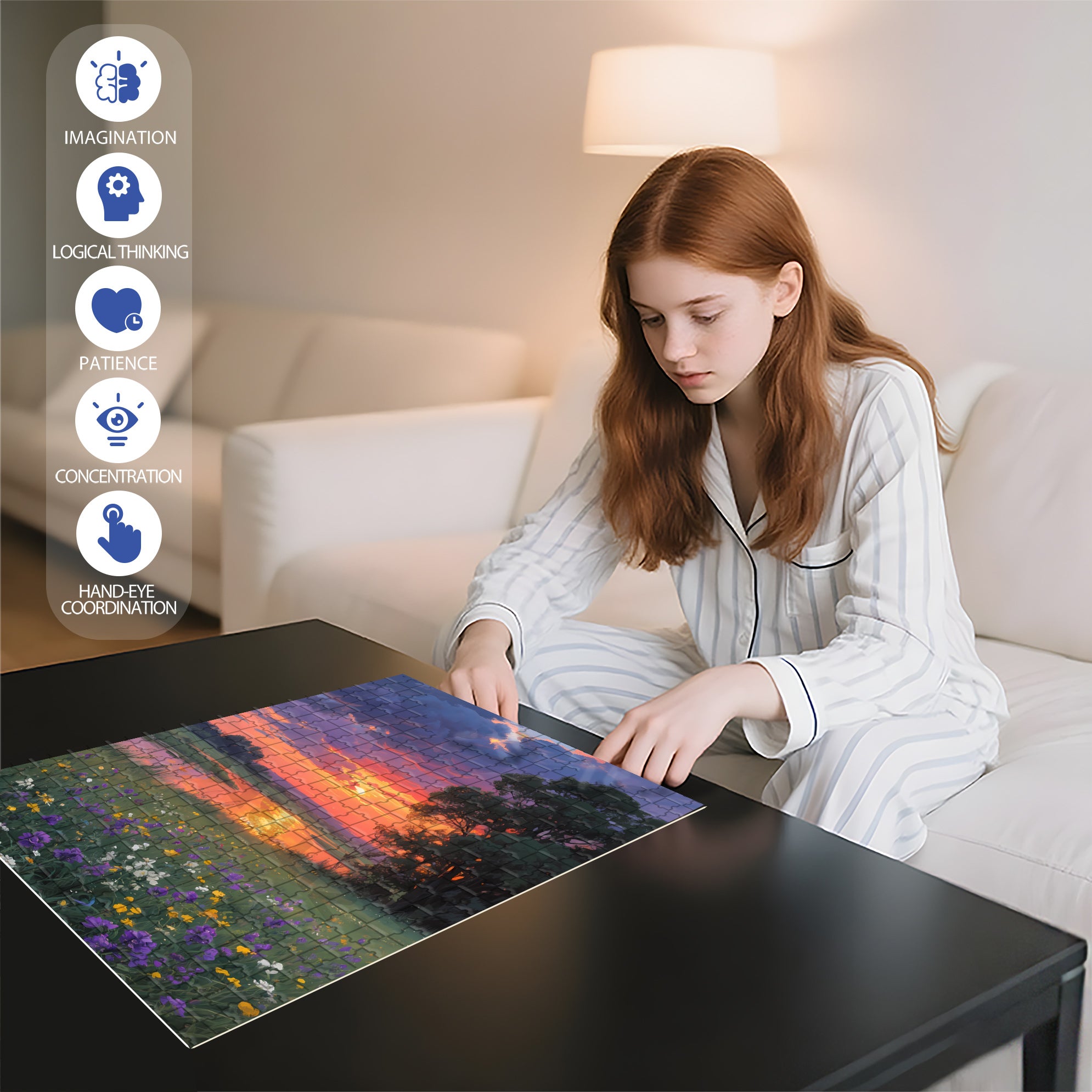 Summer Sunset 500pcs/1000pcs Jigsaw Puzzle, Scratch-Resistant, Interactive Family Game & Brain-Boosting DIY Decor, Perfect for Halloween, Christmas & New Year Gifts, Family Puzzle Game