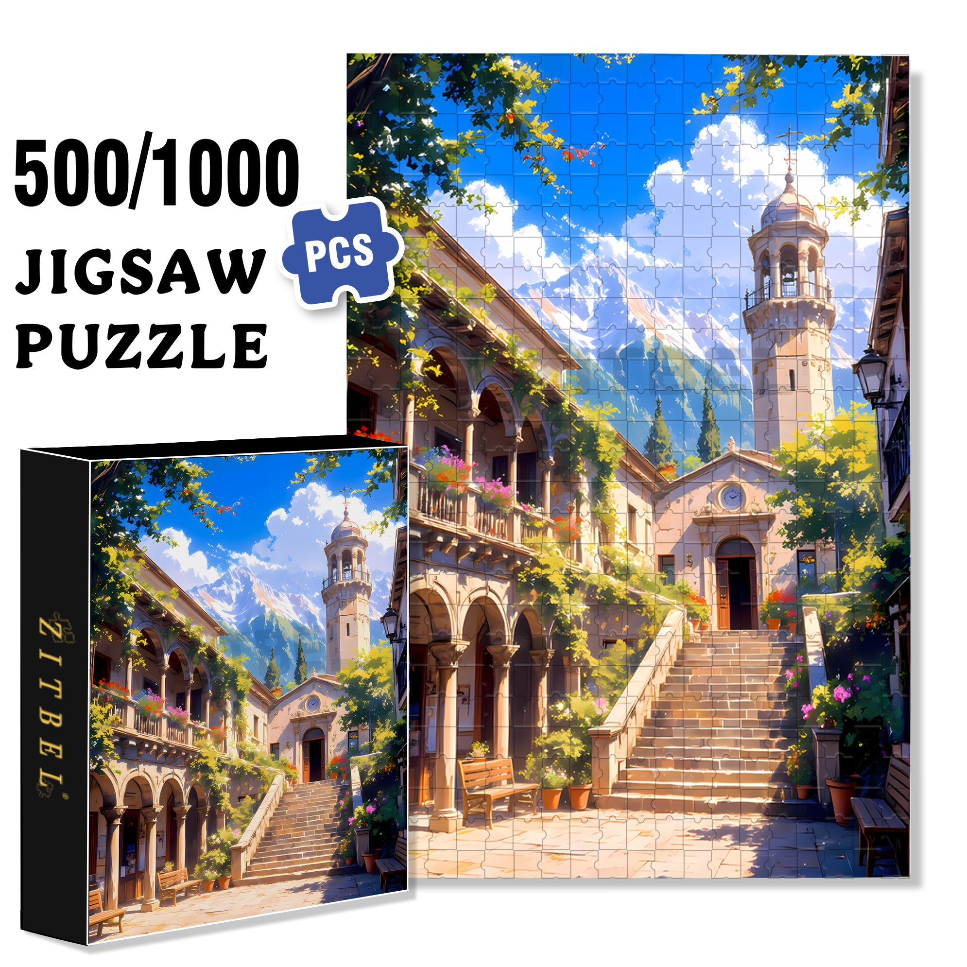 Sunken Plaza 500pcs/1000pcs Jigsaw Puzzle, Scratch-Resistant, Interactive Family Game & Brain-Boosting DIY Decor, Perfect for Halloween, Christmas & New Year Gifts, Family Puzzle Game
