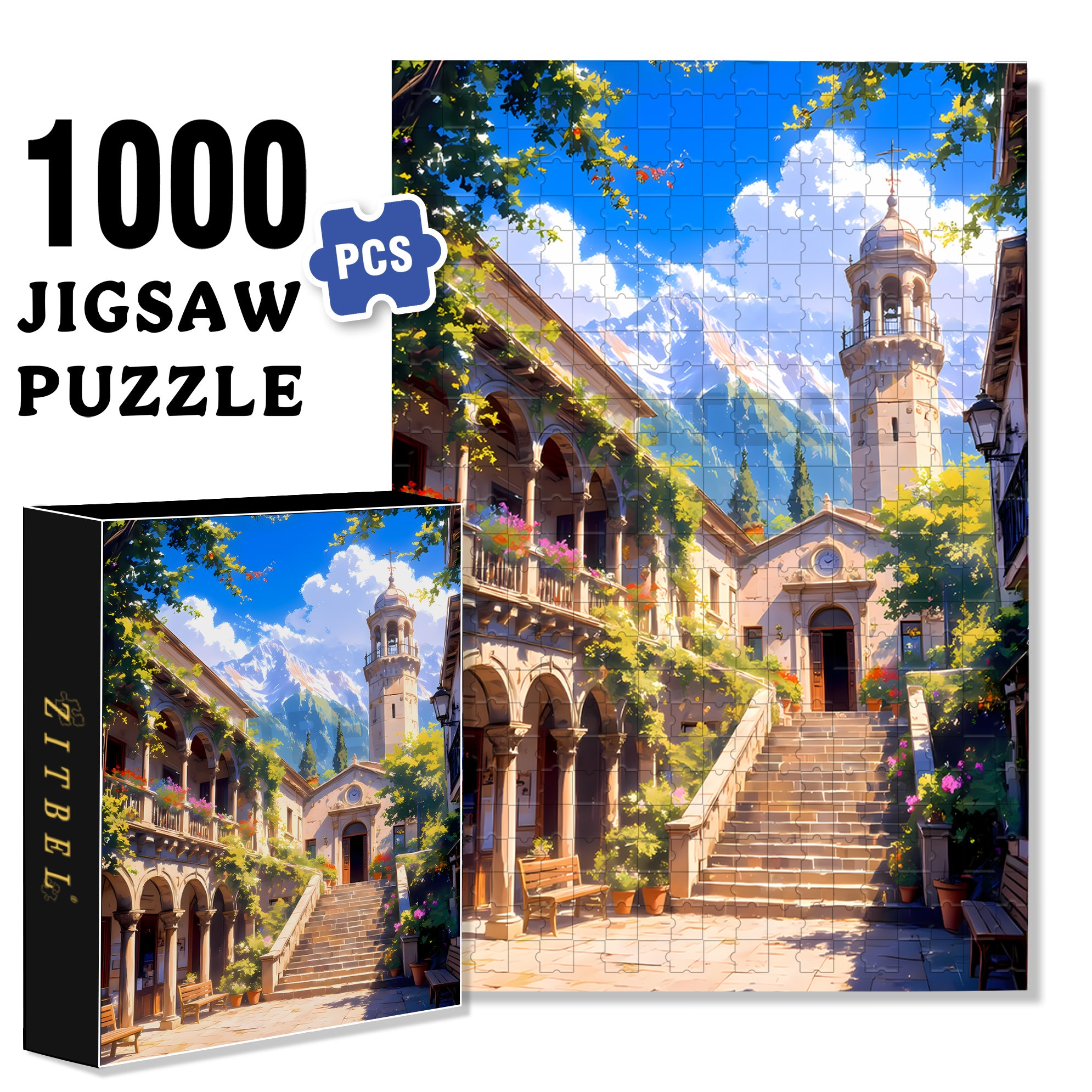 Sunken Plaza 500pcs/1000pcs Jigsaw Puzzle, Scratch-Resistant, Interactive Family Game & Brain-Boosting DIY Decor, Perfect for Halloween, Christmas & New Year Gifts, Family Puzzle Game