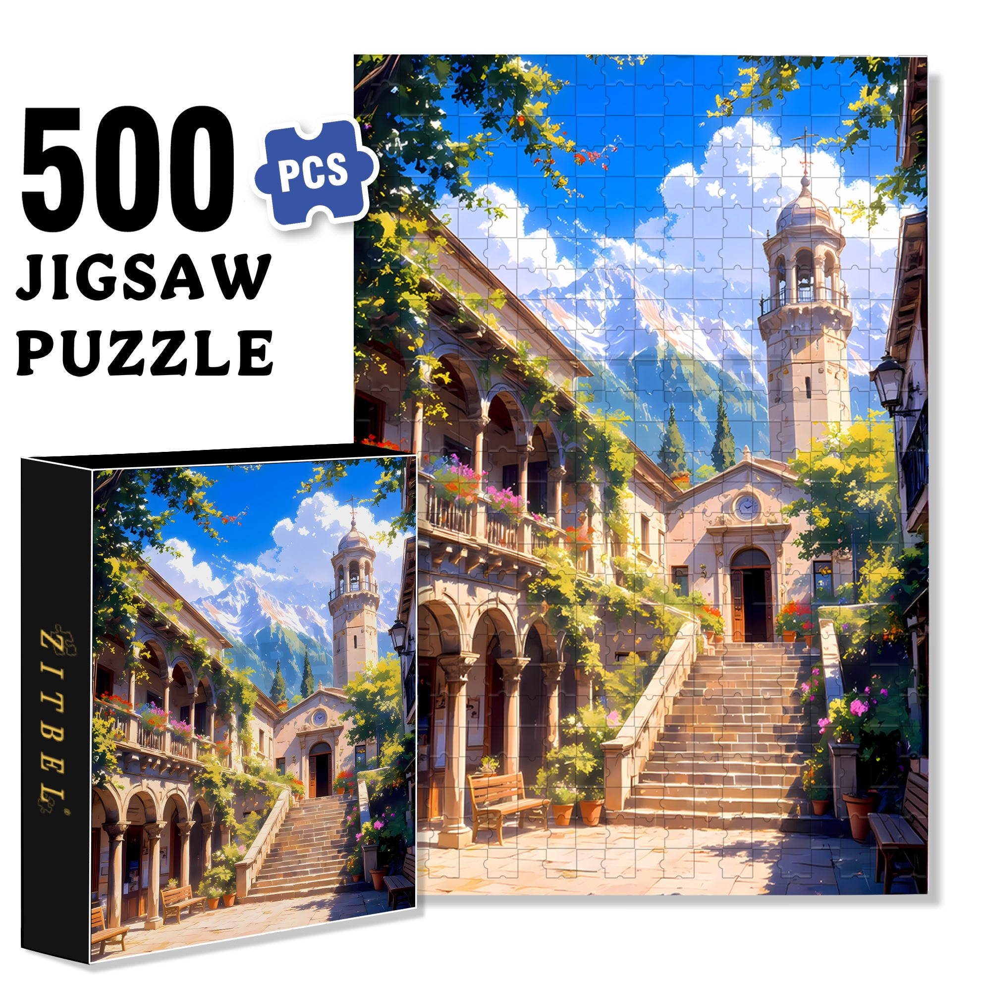 Sunken Plaza 500pcs/1000pcs Jigsaw Puzzle, Scratch-Resistant, Interactive Family Game & Brain-Boosting DIY Decor, Perfect for Halloween, Christmas & New Year Gifts, Family Puzzle Game