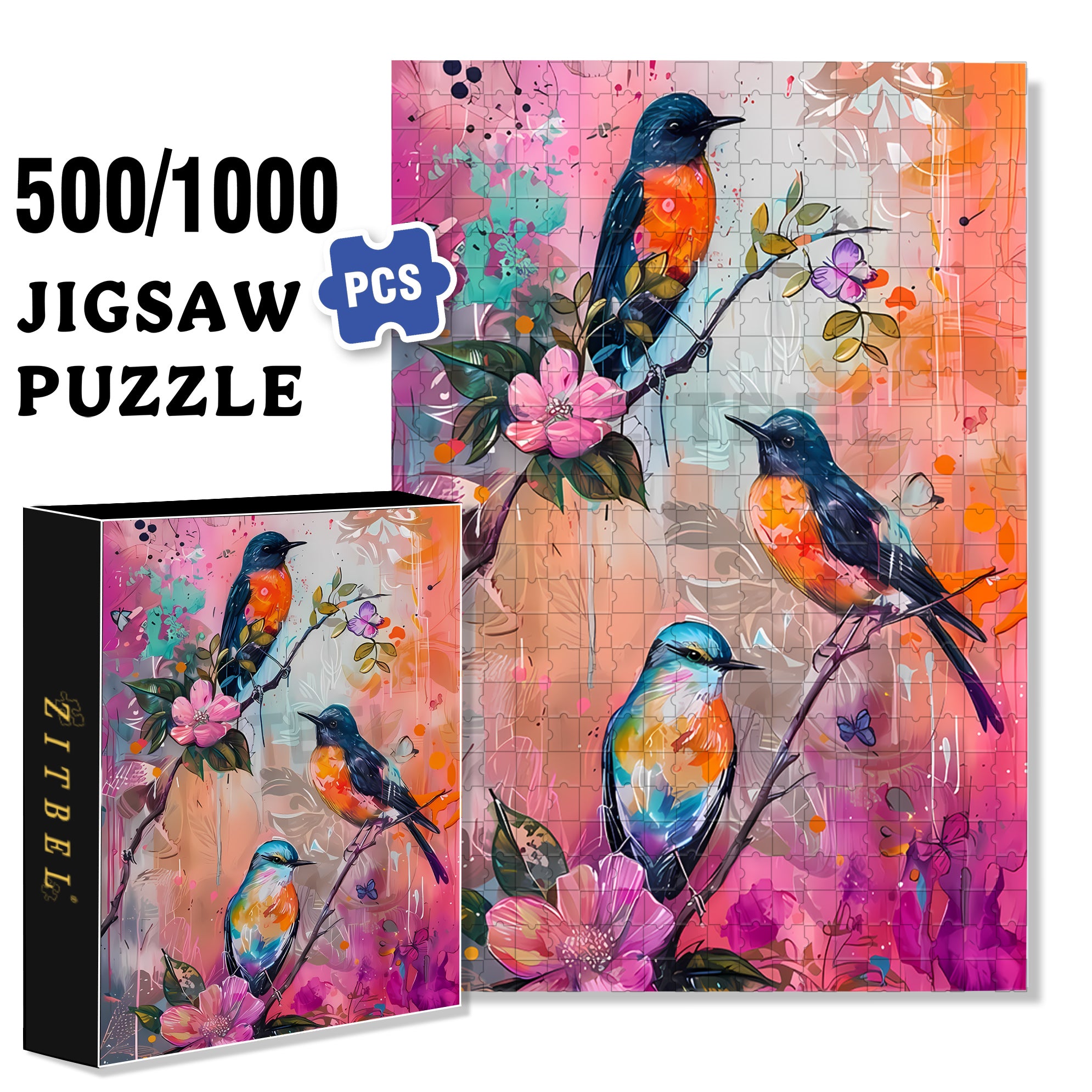 Three Birds 500pcs/1000pcs Jigsaw Puzzle, Scratch-Resistant, Interactive Family Game & Brain-Boosting DIY Decor, Perfect for Halloween, Christmas & New Year Gifts, Family Puzzle Game