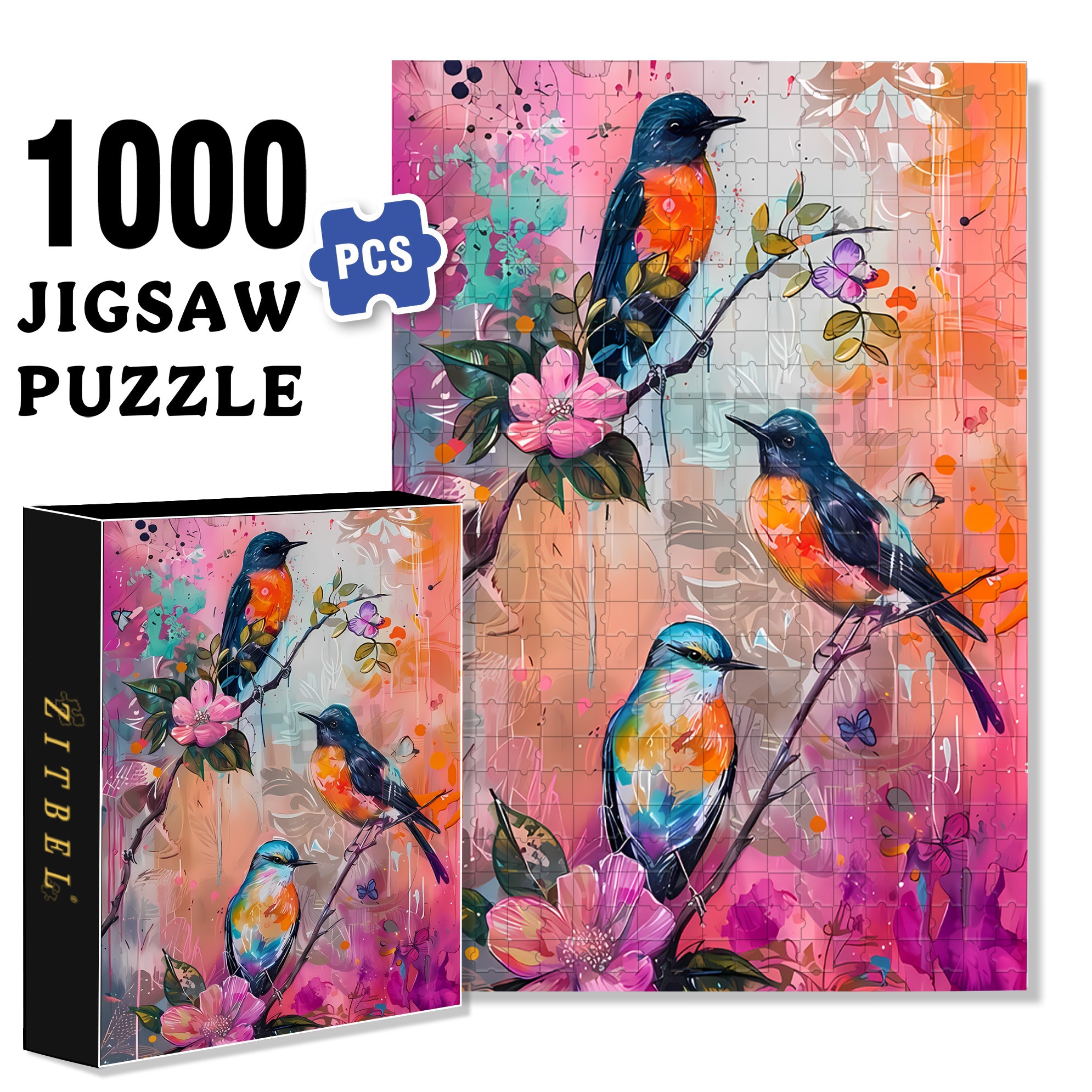 Three Birds 500pcs/1000pcs Jigsaw Puzzle, Scratch-Resistant, Interactive Family Game & Brain-Boosting DIY Decor, Perfect for Halloween, Christmas & New Year Gifts, Family Puzzle Game