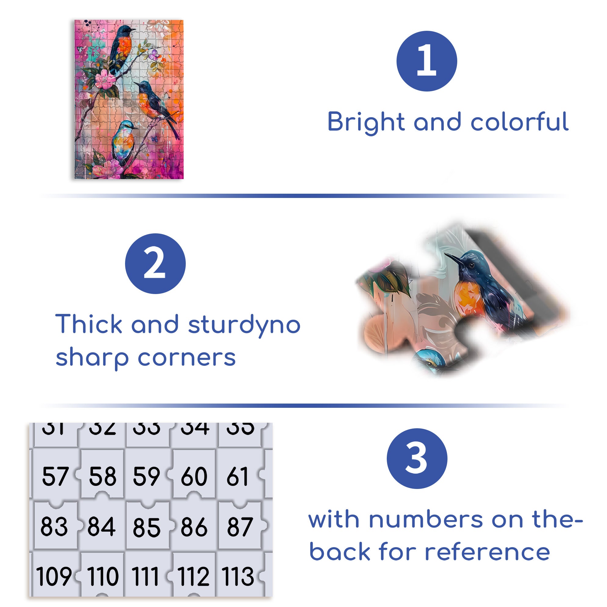 Three Birds 500pcs/1000pcs Jigsaw Puzzle, Scratch-Resistant, Interactive Family Game & Brain-Boosting DIY Decor, Perfect for Halloween, Christmas & New Year Gifts, Family Puzzle Game
