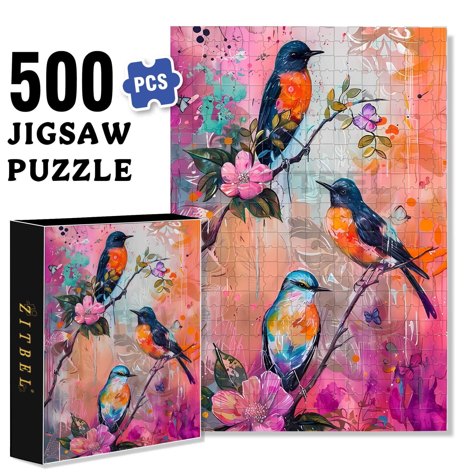 Three Birds 500pcs/1000pcs Jigsaw Puzzle, Scratch-Resistant, Interactive Family Game & Brain-Boosting DIY Decor, Perfect for Halloween, Christmas & New Year Gifts, Family Puzzle Game