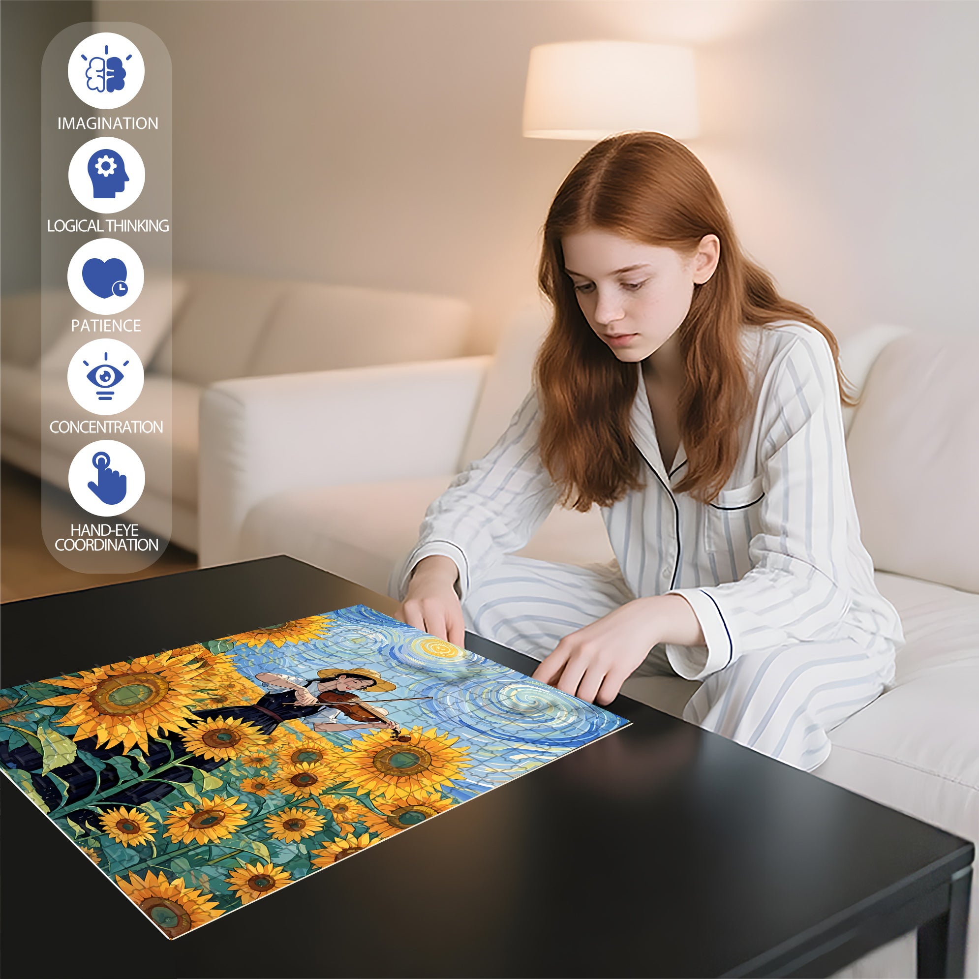 Violin and Sunflowers 500pcs/1000pcs Jigsaw Puzzle, Scratch-Resistant, Interactive Family Game & Brain-Boosting DIY Decor, Perfect for Halloween, Christmas & New Year Gifts, Family Puzzle Game