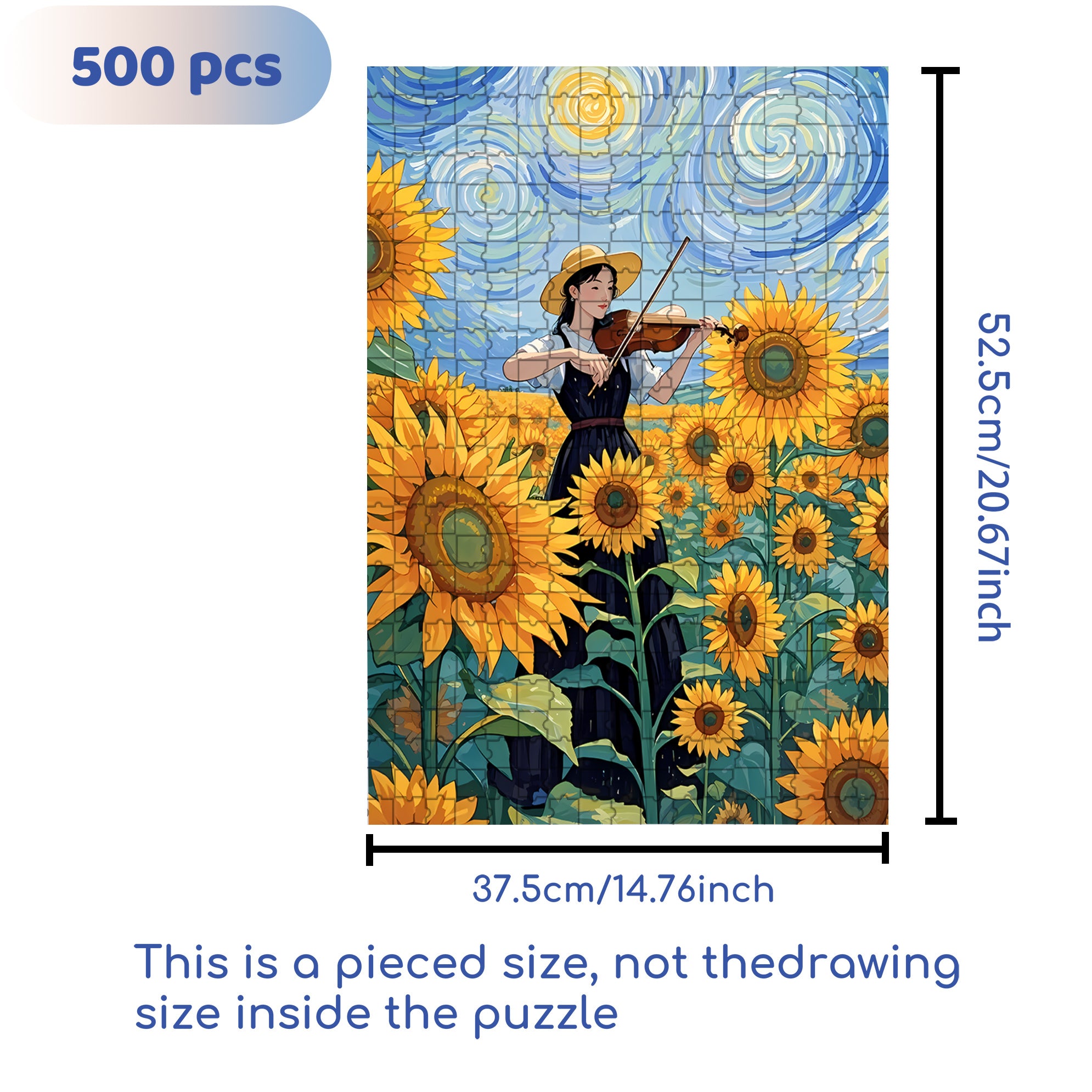Violin and Sunflowers 500pcs/1000pcs Jigsaw Puzzle, Scratch-Resistant, Interactive Family Game & Brain-Boosting DIY Decor, Perfect for Halloween, Christmas & New Year Gifts, Family Puzzle Game