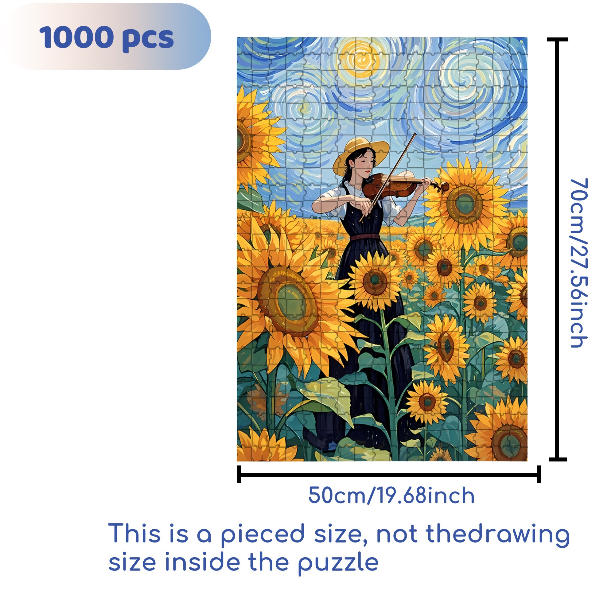 Violin and Sunflowers 500pcs/1000pcs Jigsaw Puzzle, Scratch-Resistant, Interactive Family Game & Brain-Boosting DIY Decor, Perfect for Halloween, Christmas & New Year Gifts, Family Puzzle Game
