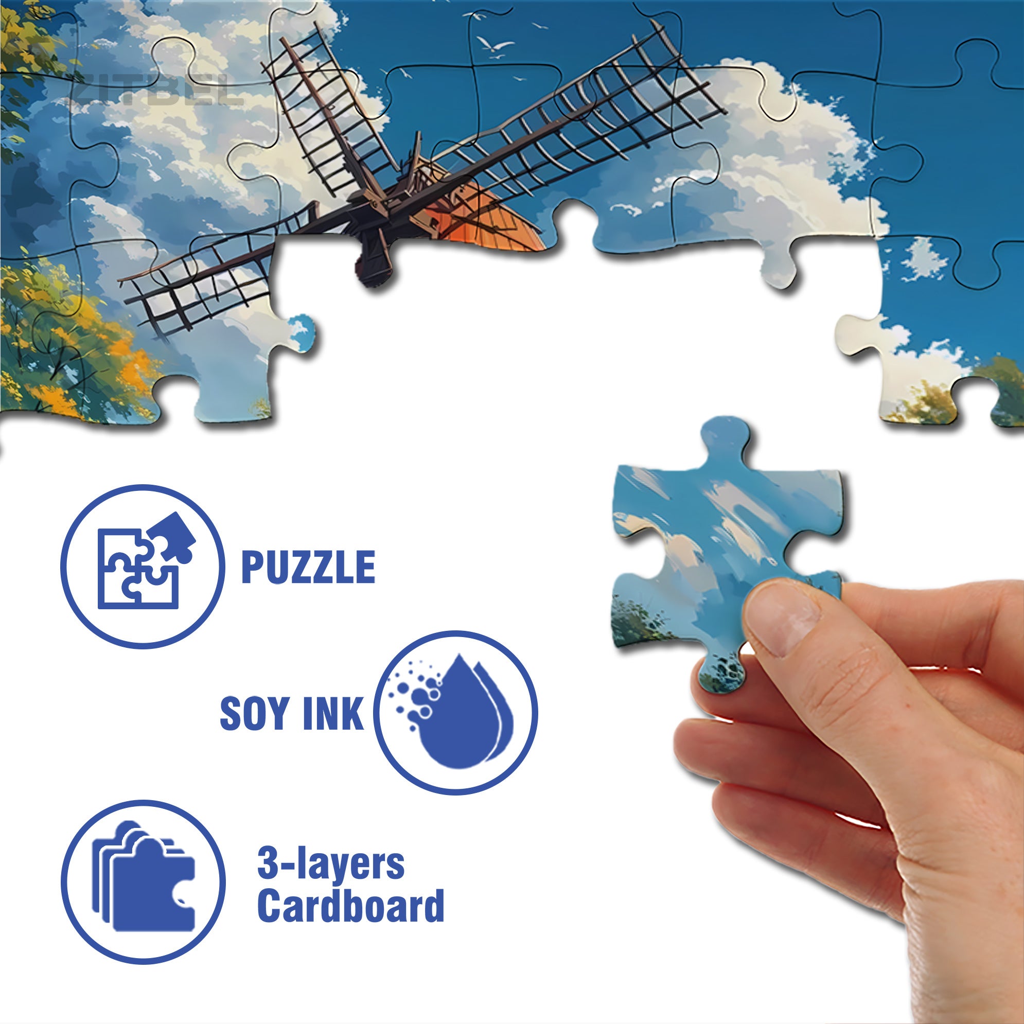 Windmill 500pcs/1000pcs Jigsaw Puzzle, Scratch-Resistant, Interactive Family Game & Brain-Boosting DIY Decor, Perfect for Halloween, Christmas & New Year Gifts, Family Puzzle Game