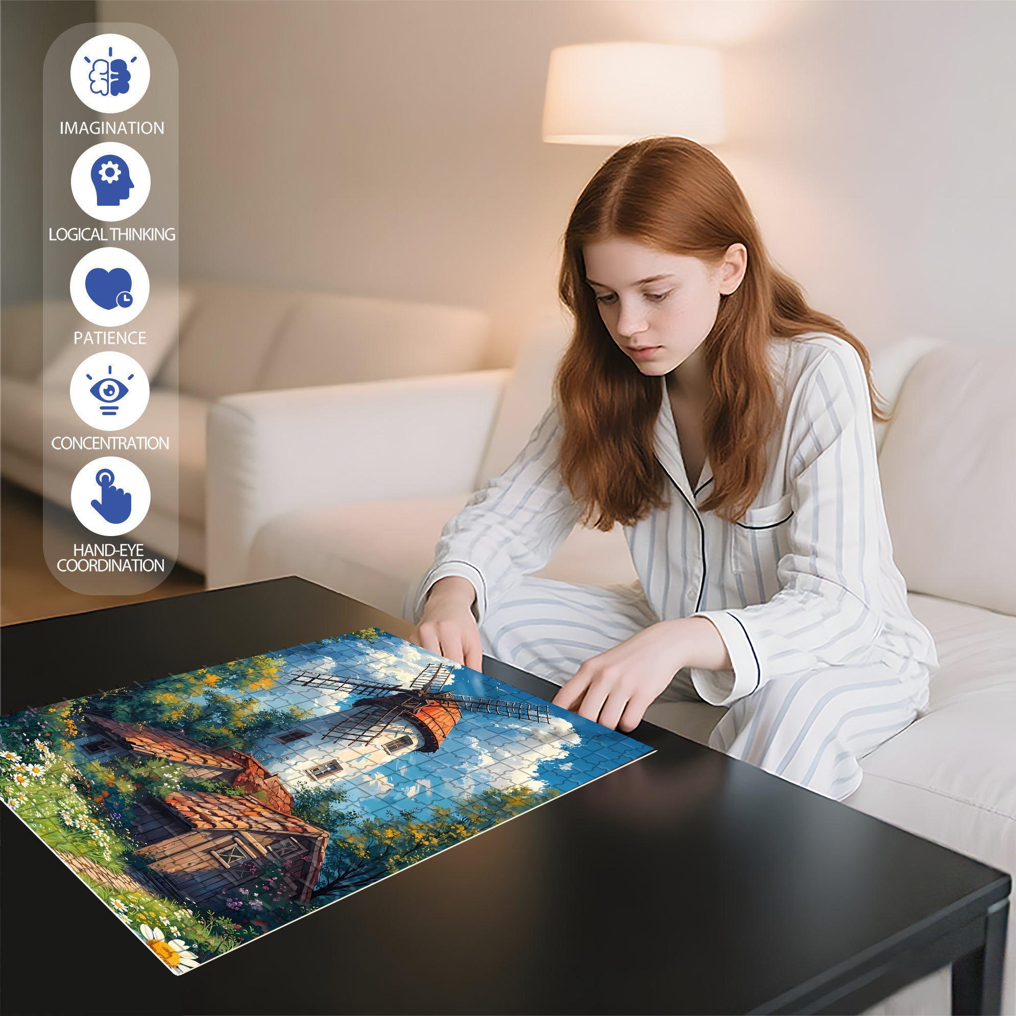 Windmill 500pcs/1000pcs Jigsaw Puzzle, Scratch-Resistant, Interactive Family Game & Brain-Boosting DIY Decor, Perfect for Halloween, Christmas & New Year Gifts, Family Puzzle Game