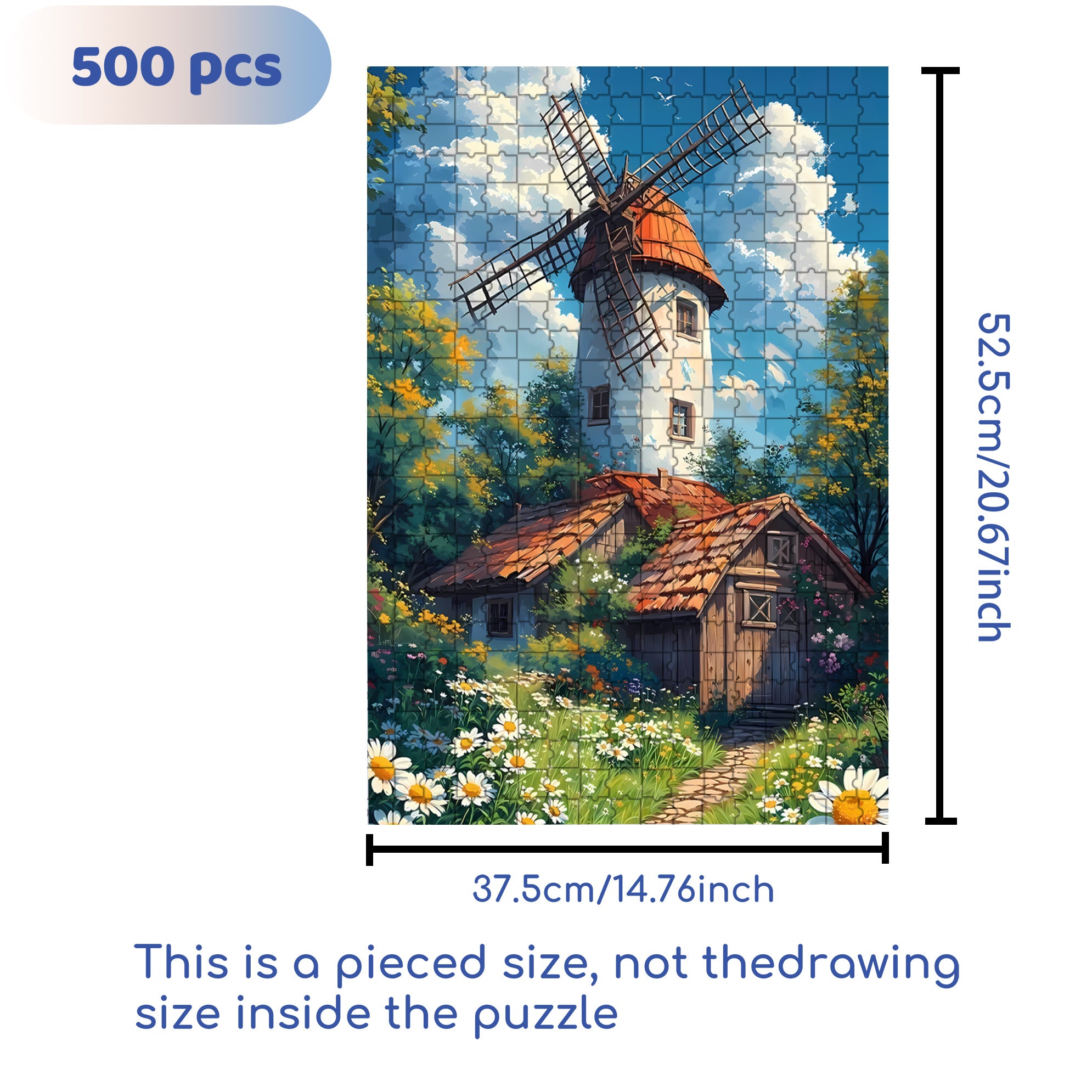 Windmill 500pcs/1000pcs Jigsaw Puzzle, Scratch-Resistant, Interactive Family Game & Brain-Boosting DIY Decor, Perfect for Halloween, Christmas & New Year Gifts, Family Puzzle Game