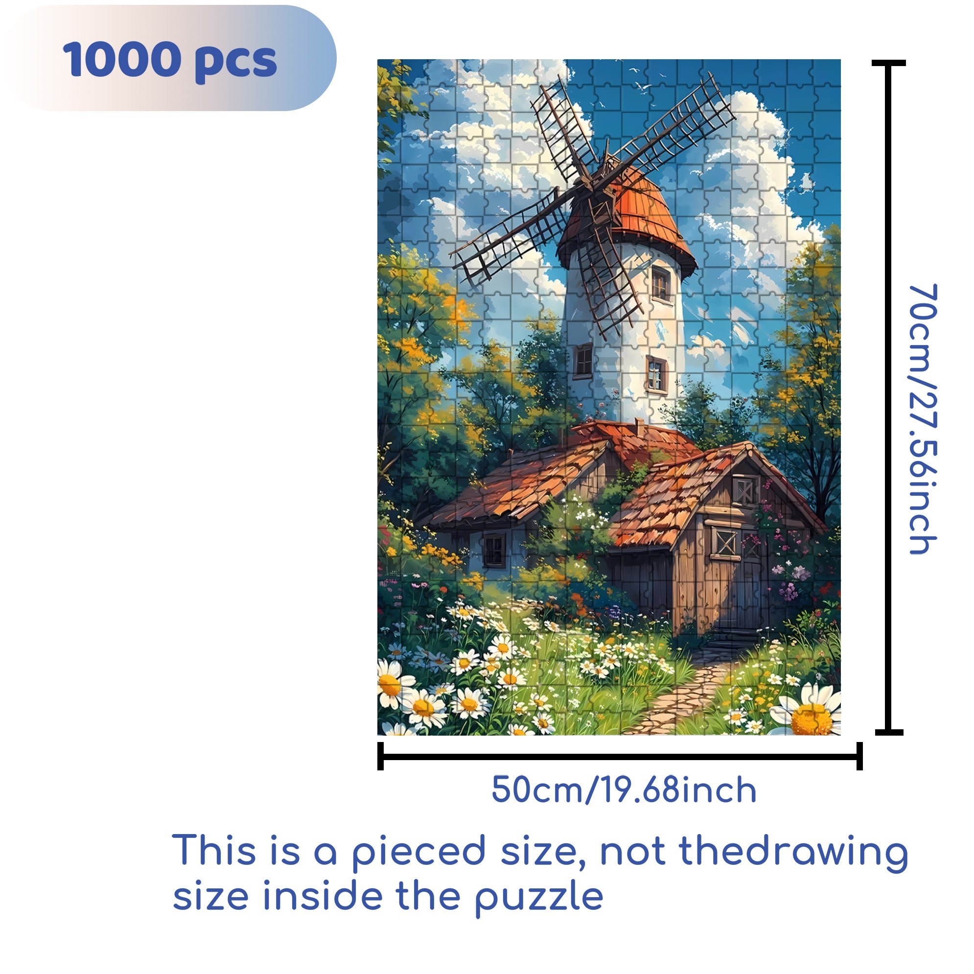 Windmill 500pcs/1000pcs Jigsaw Puzzle, Scratch-Resistant, Interactive Family Game & Brain-Boosting DIY Decor, Perfect for Halloween, Christmas & New Year Gifts, Family Puzzle Game