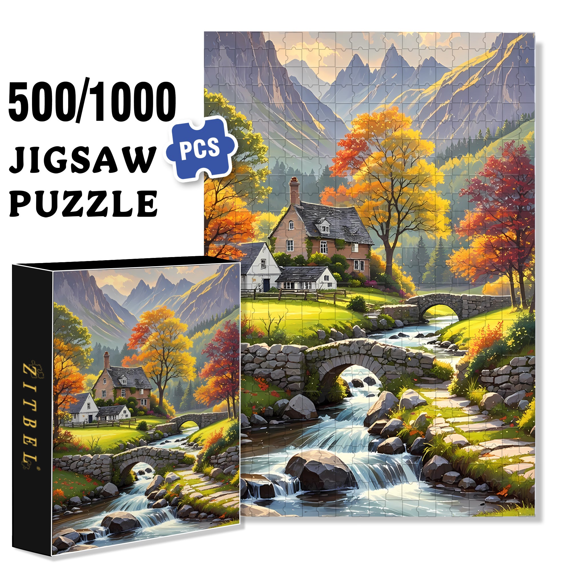 Autumn Colors 500pcs/1000pcs Jigsaw Puzzle, Scratch-Resistant, Interactive Family Game & Brain-Boosting DIY Decor, Perfect for Halloween, Christmas & New Year Gifts, Family Puzzle Game