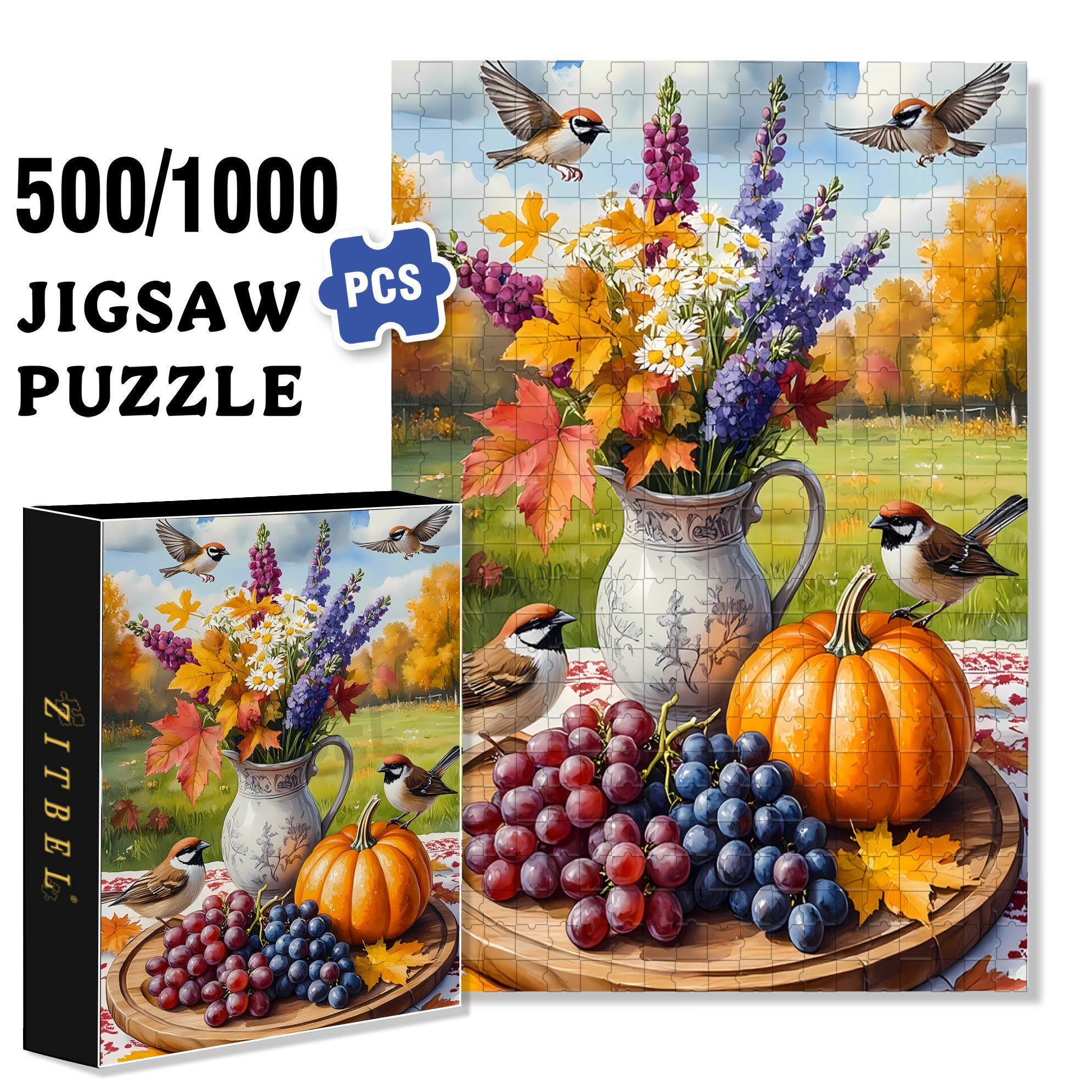 Autumn Weather 500pcs/1000pcs Jigsaw Puzzle, Scratch-Resistant, Interactive Family Game & Brain-Boosting DIY Decor, Perfect for Halloween, Christmas & New Year Gifts, Family Puzzle Game