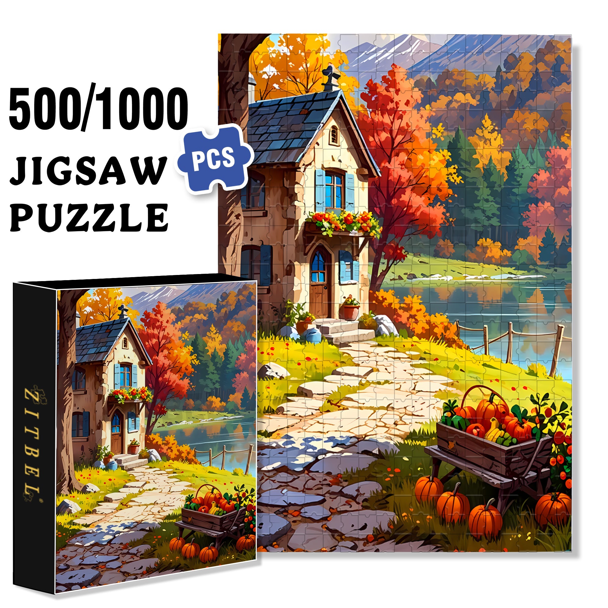 Autumnmood 500pcs/1000pcs Jigsaw Puzzle, Scratch-Resistant, Interactive Family Game & Brain-Boosting DIY Decor, Perfect for Halloween, Christmas & New Year Gifts, Family Puzzle Game