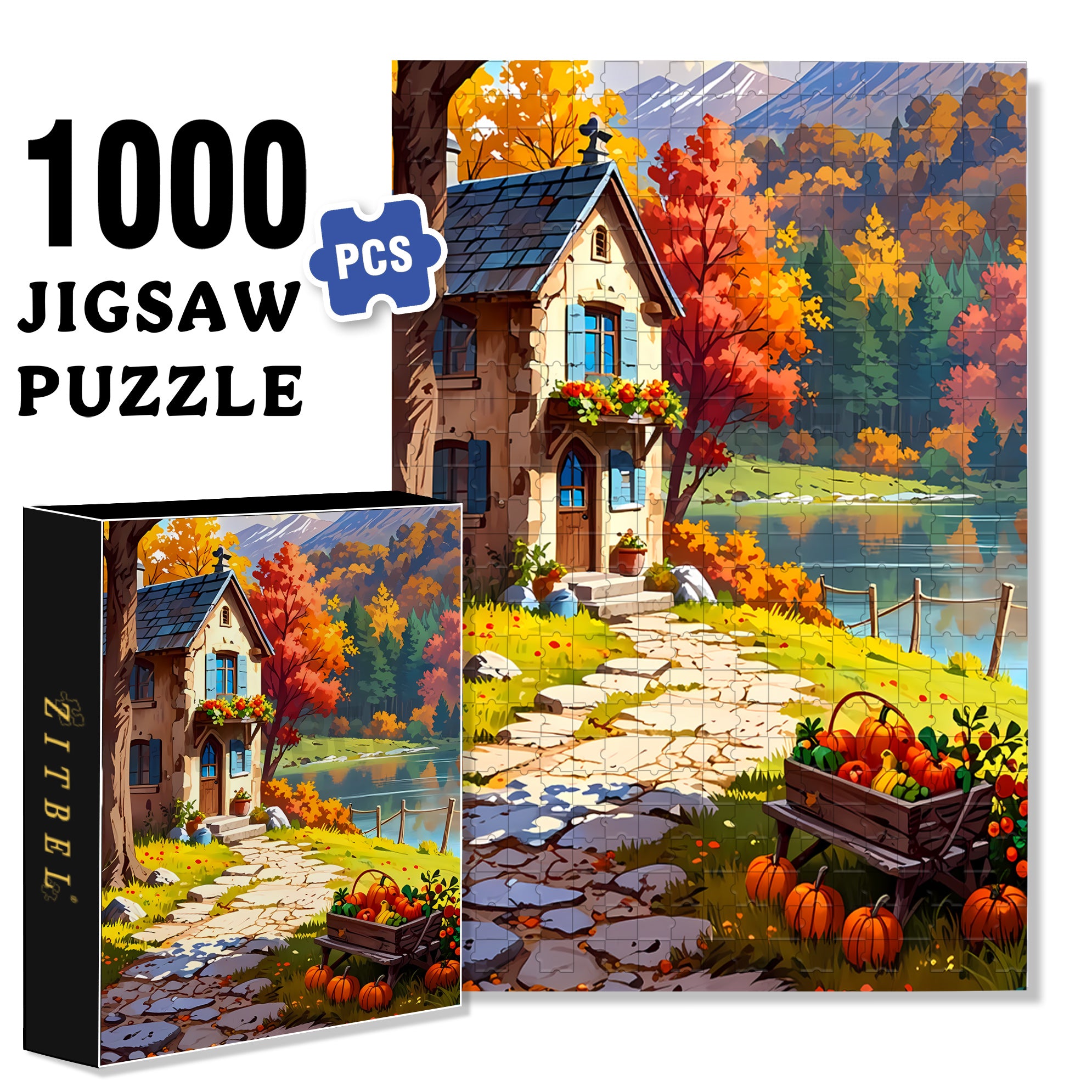 Autumnmood 500pcs/1000pcs Jigsaw Puzzle, Scratch-Resistant, Interactive Family Game & Brain-Boosting DIY Decor, Perfect for Halloween, Christmas & New Year Gifts, Family Puzzle Game