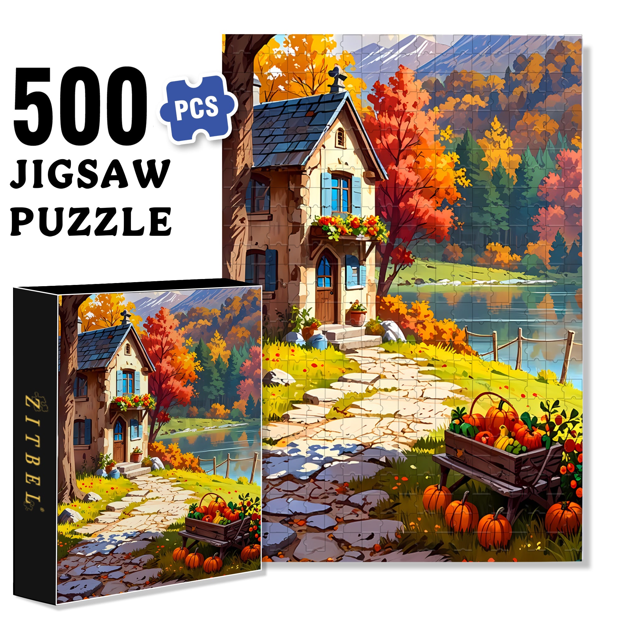 Autumnmood 500pcs/1000pcs Jigsaw Puzzle, Scratch-Resistant, Interactive Family Game & Brain-Boosting DIY Decor, Perfect for Halloween, Christmas & New Year Gifts, Family Puzzle Game