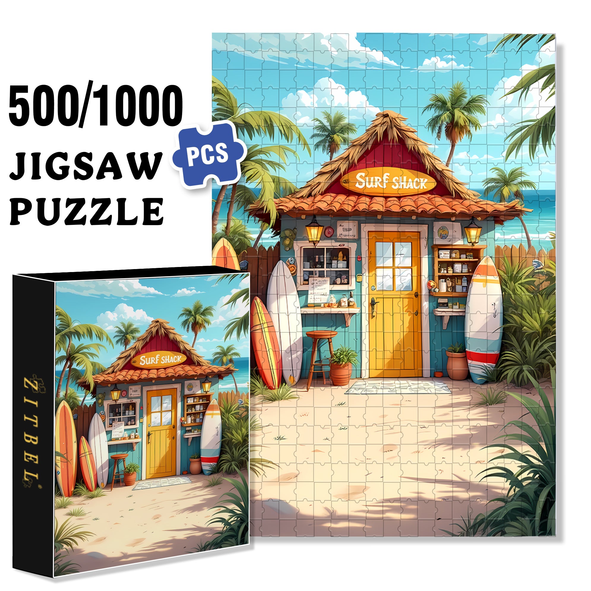 Beach House 500pcs/1000pcs Jigsaw Puzzle, Scratch-Resistant, Interactive Family Game & Brain-Boosting DIY Decor, Perfect for Halloween, Christmas & New Year Gifts, Family Puzzle Game