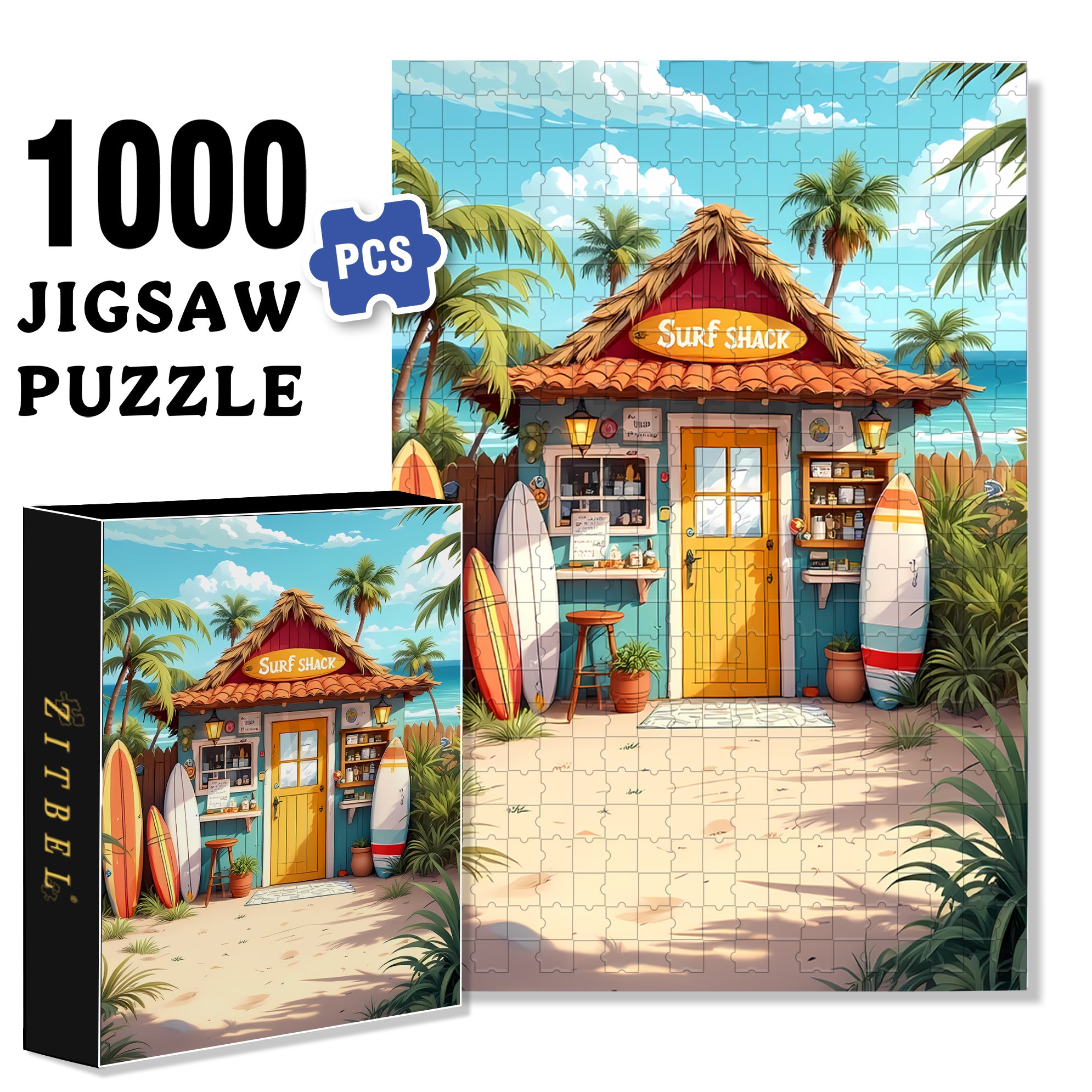 Beach House 500pcs/1000pcs Jigsaw Puzzle, Scratch-Resistant, Interactive Family Game & Brain-Boosting DIY Decor, Perfect for Halloween, Christmas & New Year Gifts, Family Puzzle Game